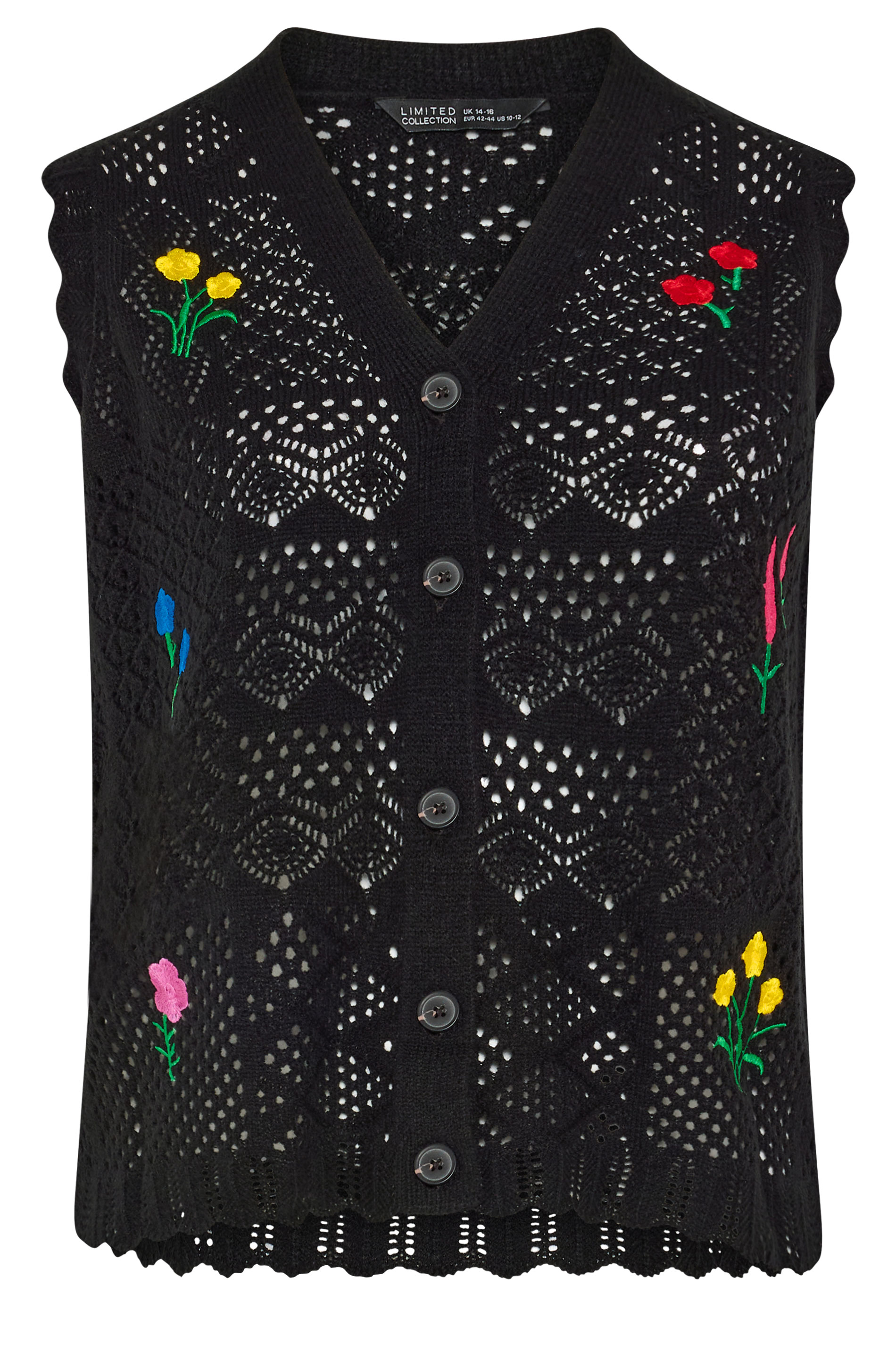 LIMITED COLLECTION Plus Size Black Floral Embroidered Knitted Waistcoat | Yours Clothing 1