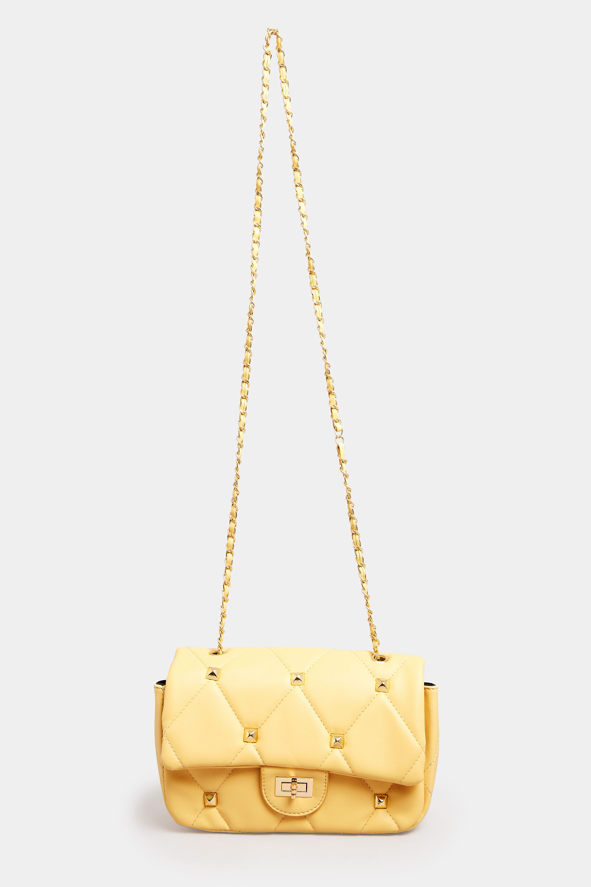 Yellow Studded Quilted Chain Bag | Yours Clothing 3