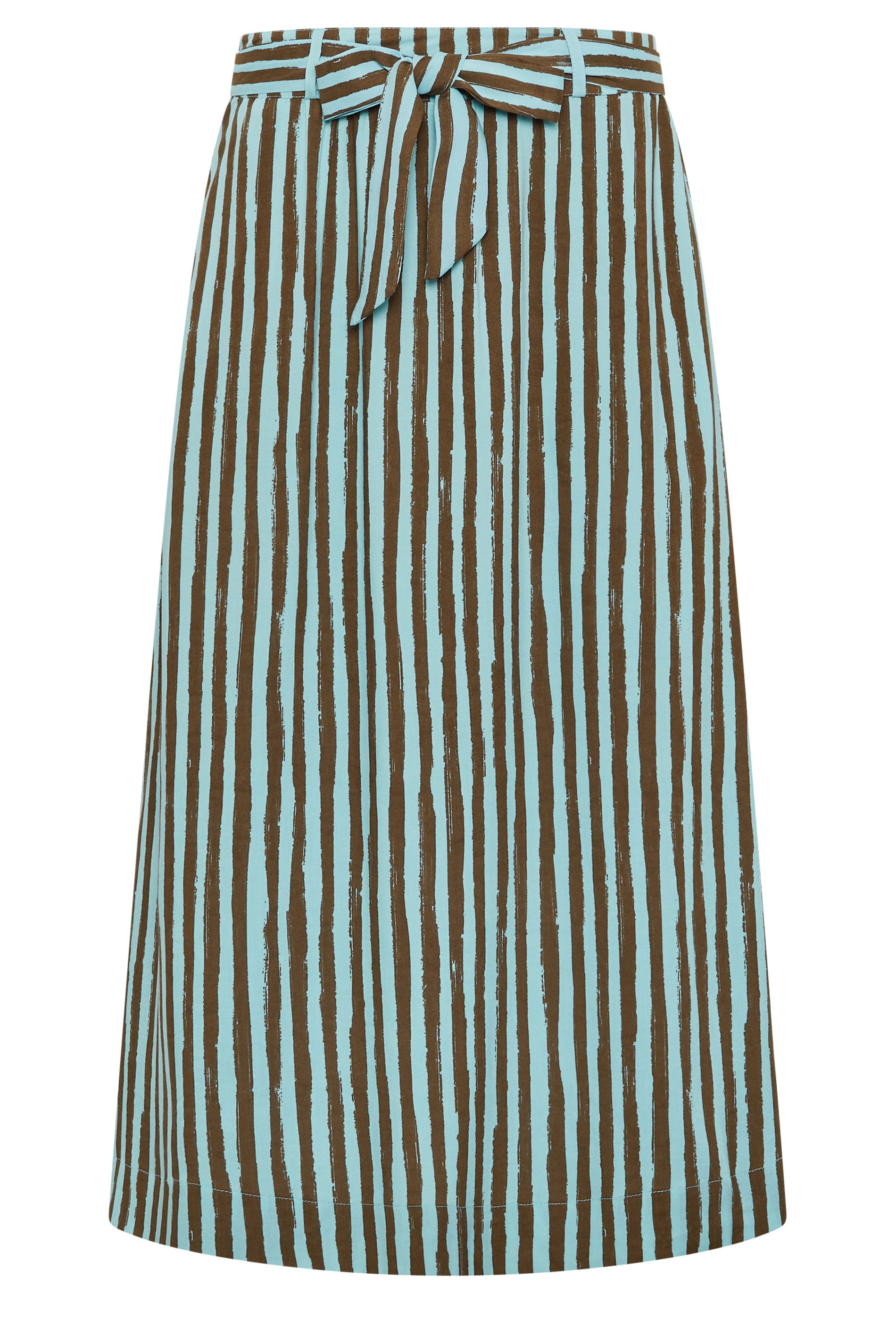PixieGirl Petite Women's Brown Stripe Belted Maxi Skirt | PixieGirl 5