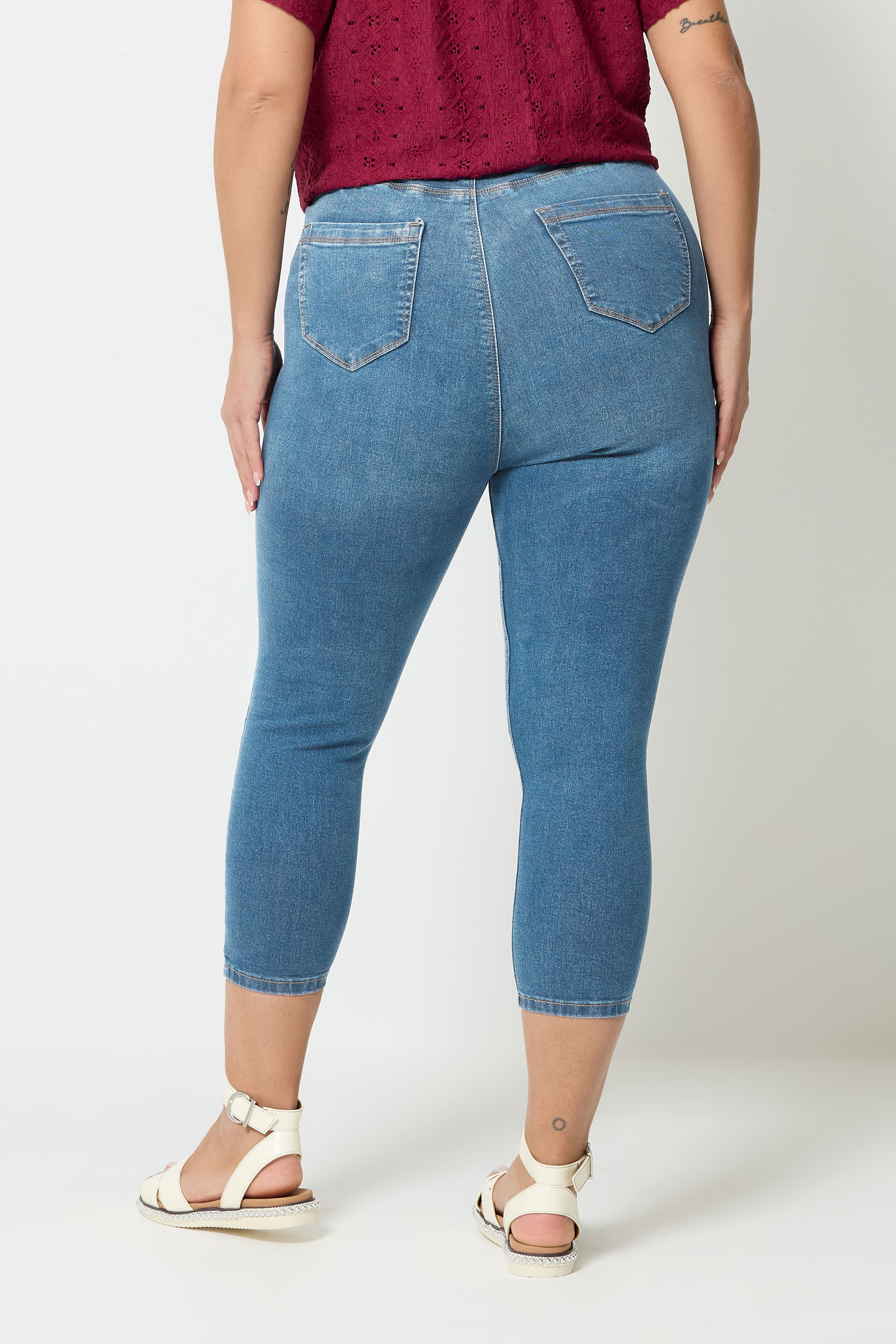 YOURS Plus Size Mid Blue Cropped JENNY Jeggings | Yours Clothing  2
