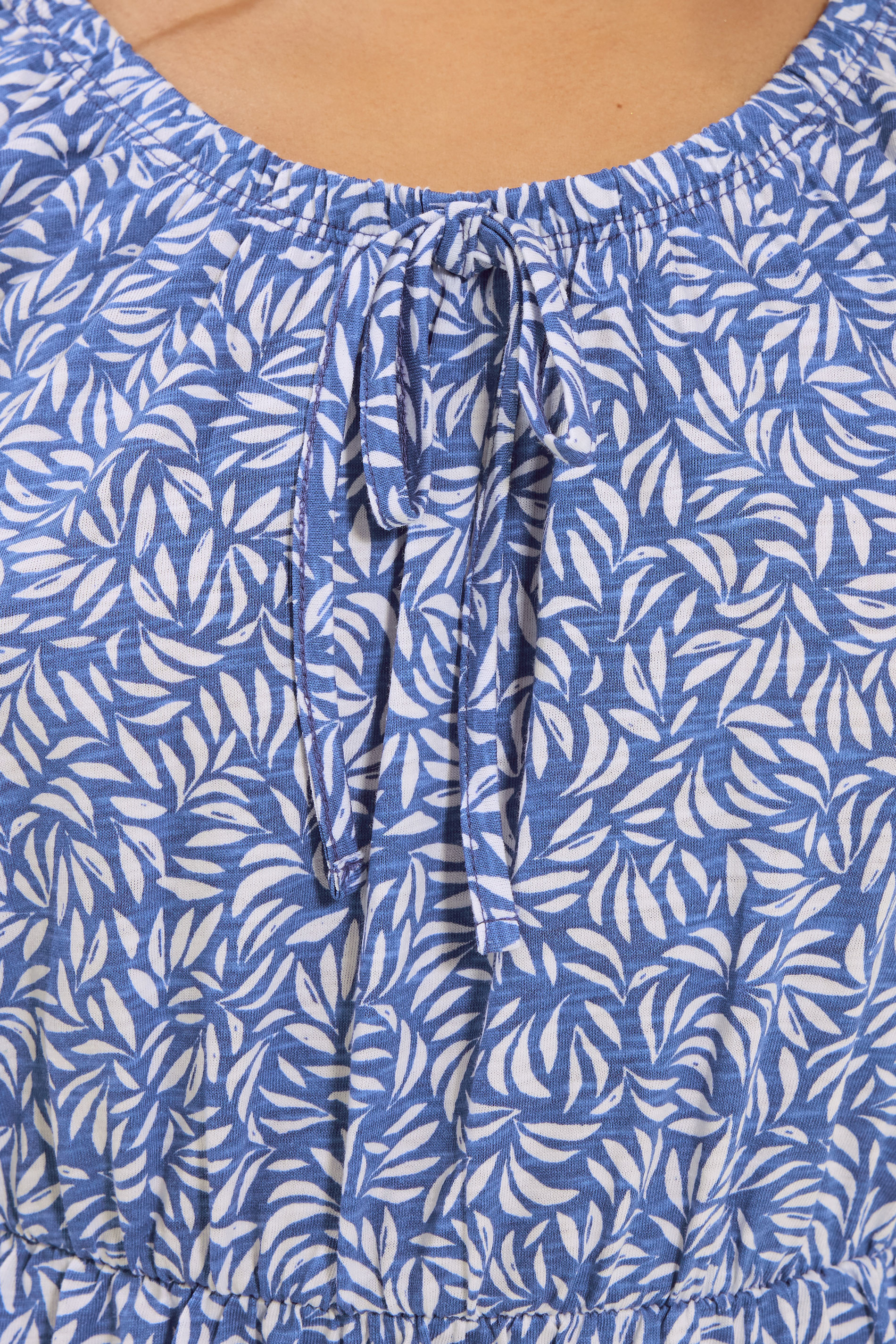 M&Co Petite Blue Leaf Print Tie Neck Cotton Midi Dress | M&Co 4