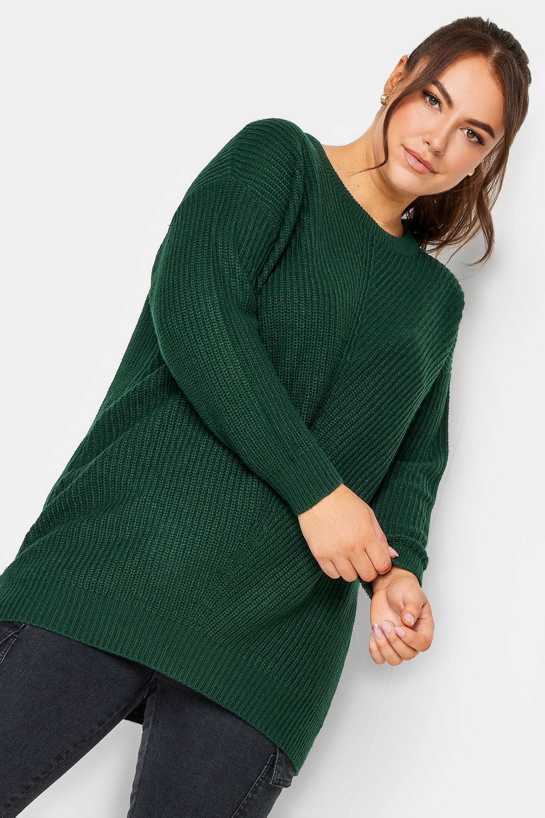 Plus Size Curve Forest Green Essential Knitted Jumper | Yours Clothing 1