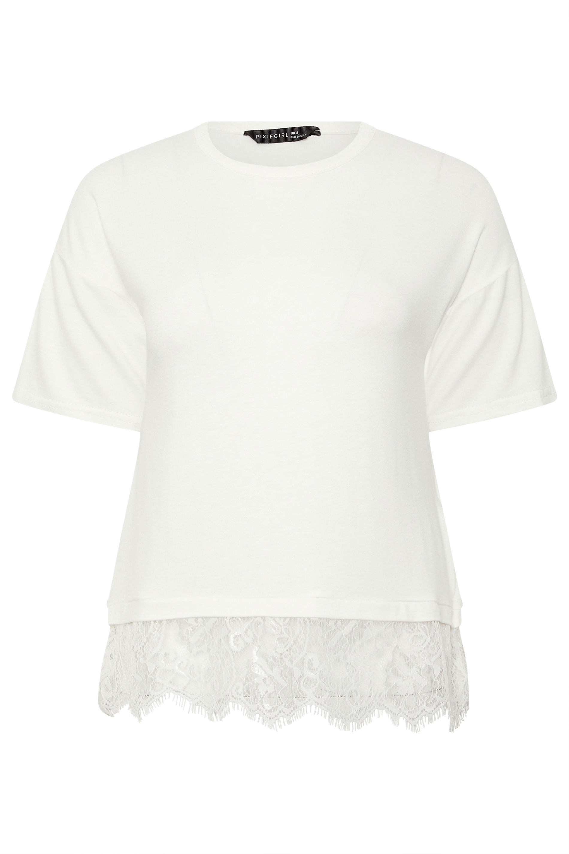 PixieGirl Petite White Lace Hem T-Shirt | PixieGirl 6