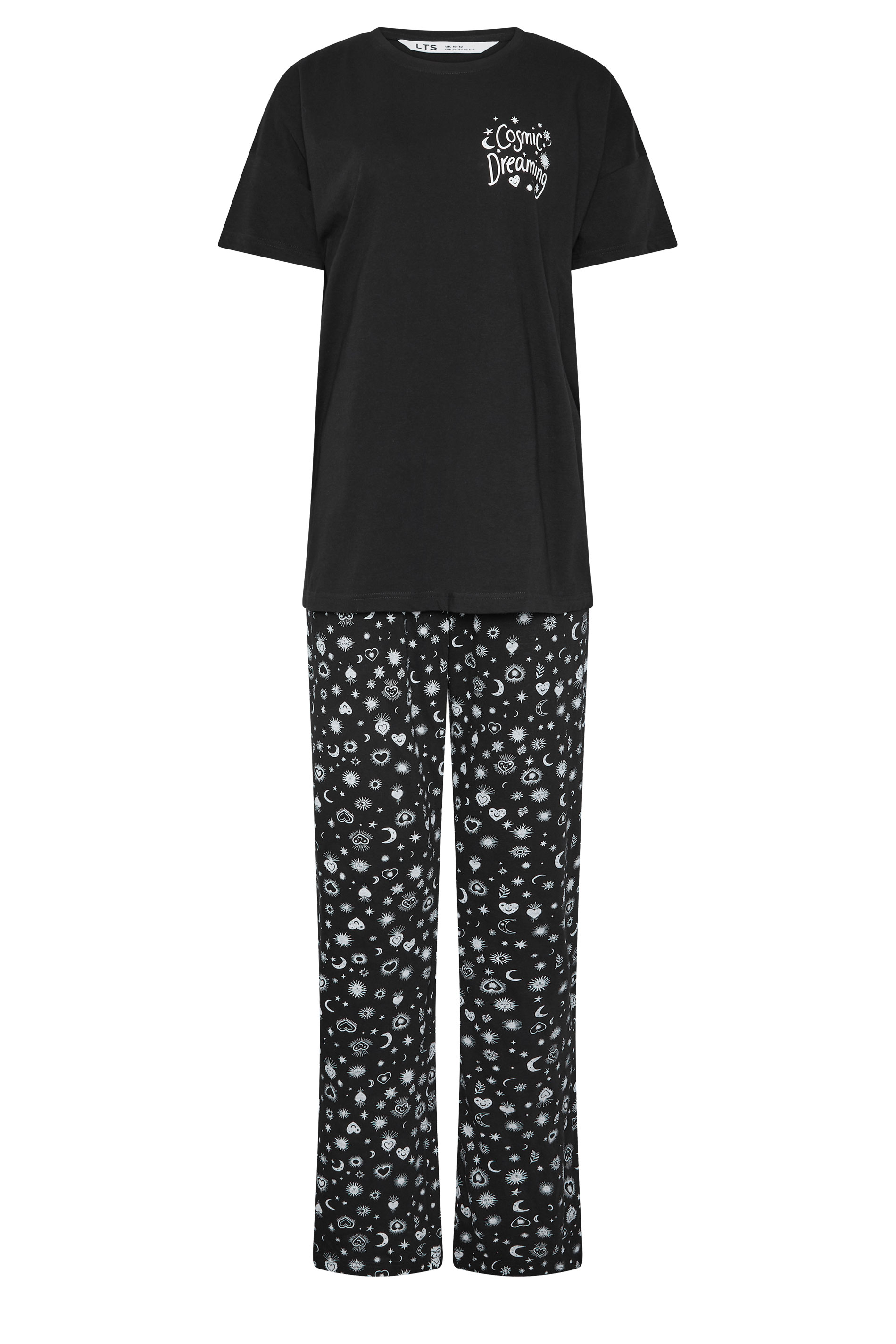 LTS Tall Women's Black 'Cosmic Dreaming' Slogan Cotton Wide Leg Pyjama Set | Long Tall Sally 5