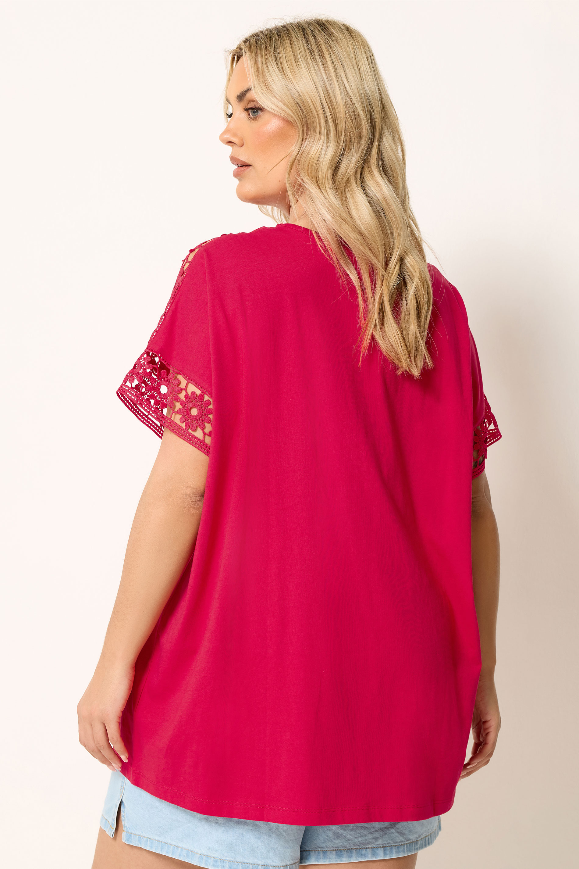 YOURS Plus Size Red Crochet T-Shirt | Yours Clothing 2