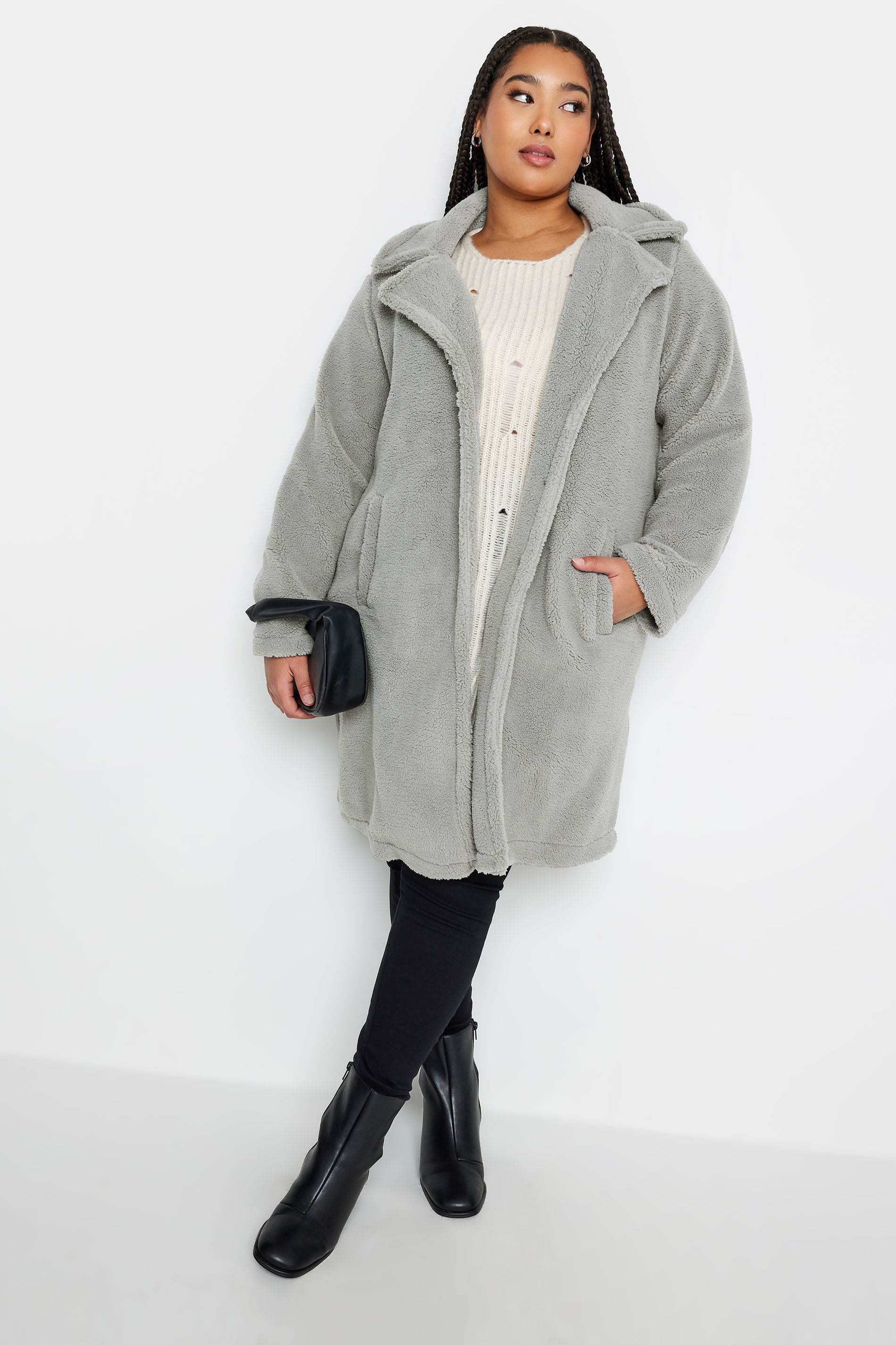 YOURS Plus Size Grey Faux Fur Coat | Yours Clothing 2