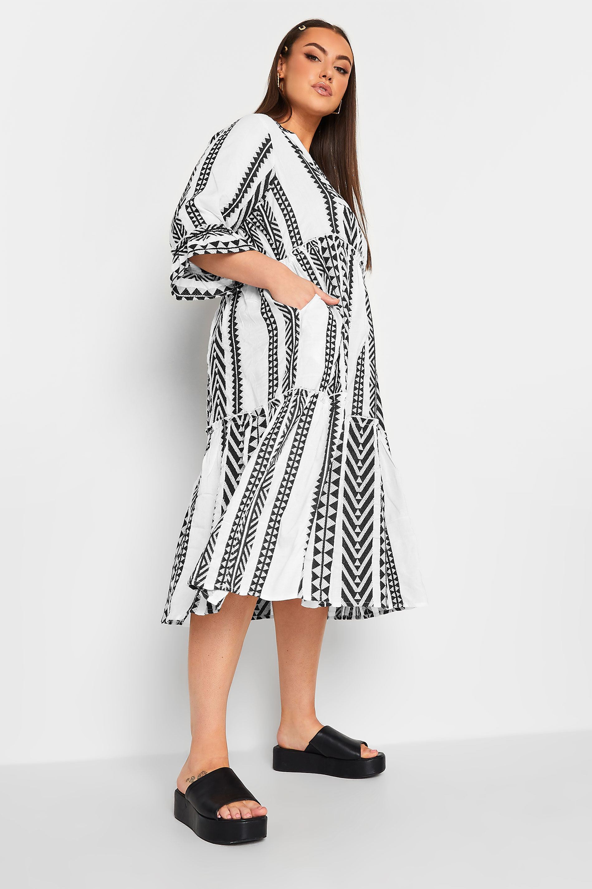 LIMITED COLLECTION Plus Size White Aztec Print Smock Midi Dress | Yours Clothing 2