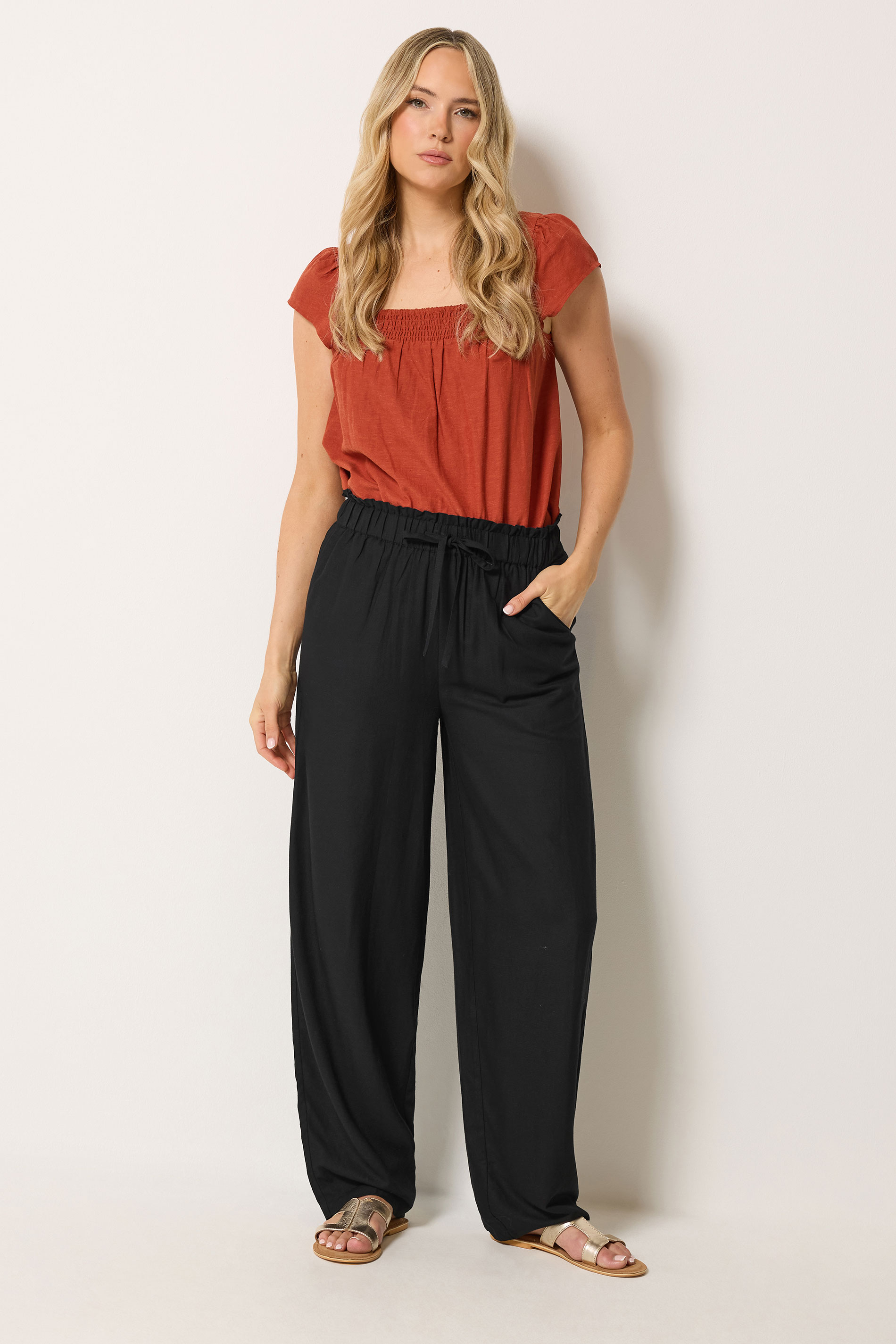 LTS Tall Women's Black Linen Barrel Leg Trousers | Long Tall Sally 3