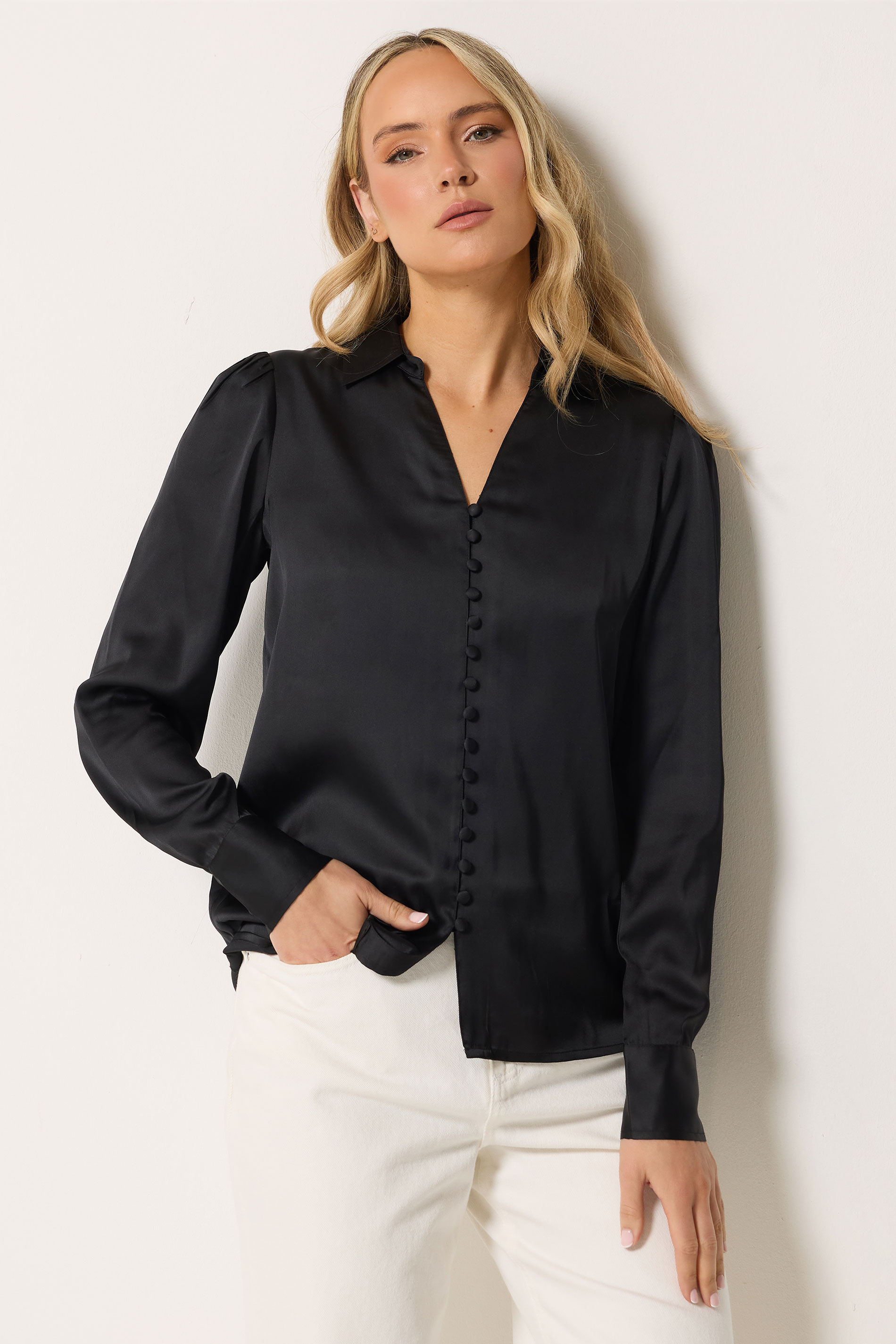 LTS Tall Women's Black Satin Collared Blouse | Long Tall Sally 3