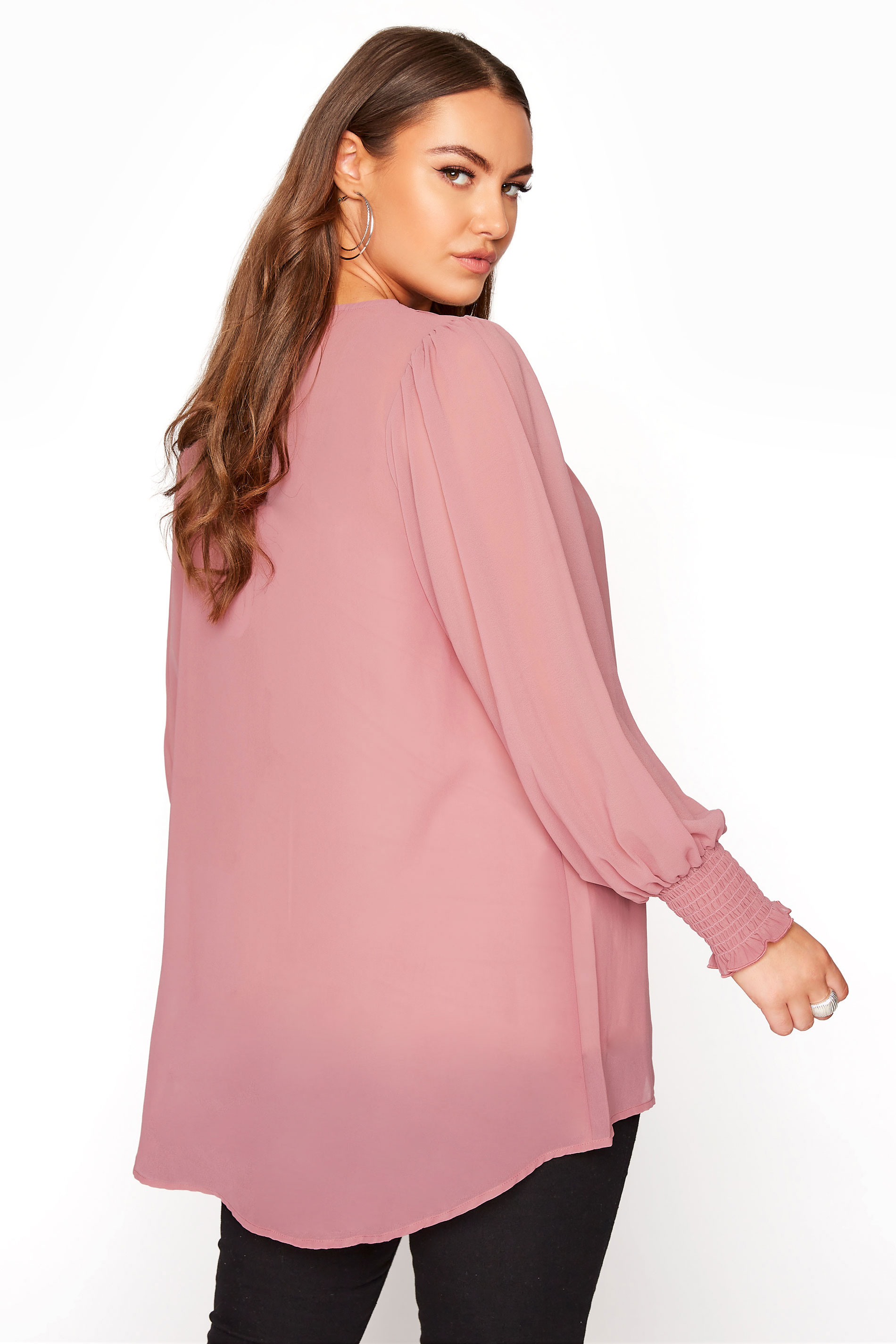 Plus Size YOURS LONDON Pink Balloon Sleeve Shirt | Yours Clothing 3