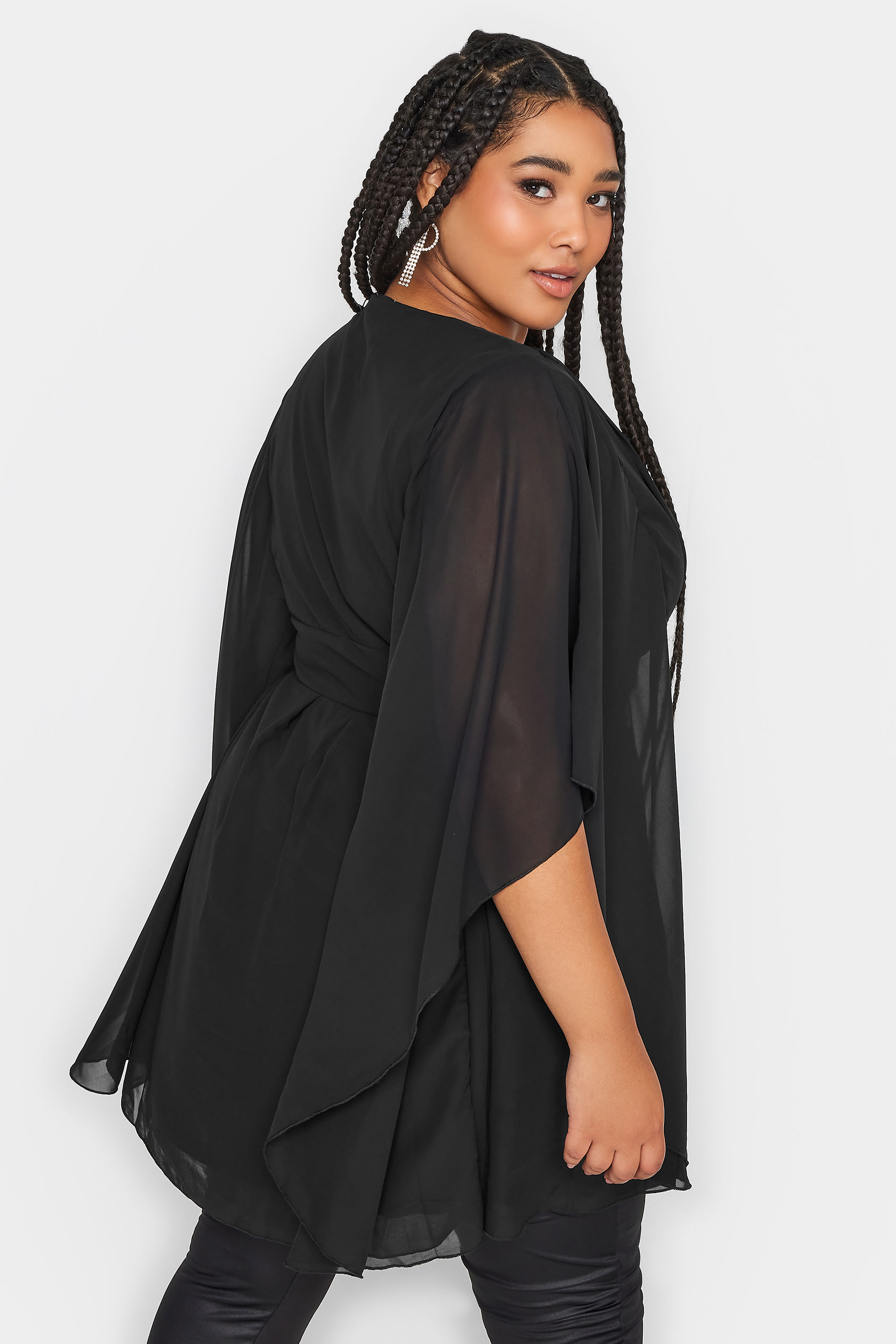 LUXE Plus Size Black Hand Embellished Waist Cape Top | Yours Clothing 3