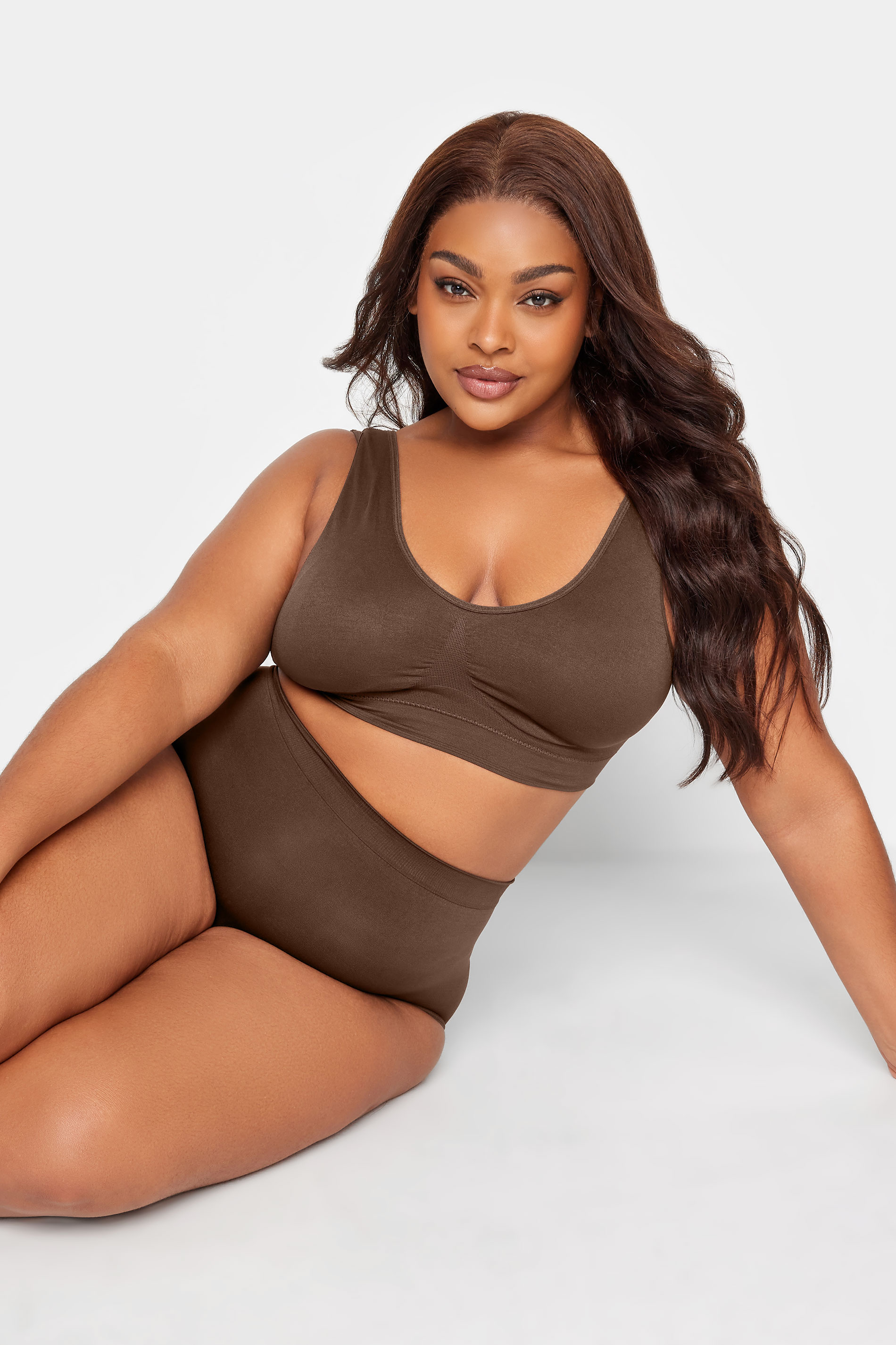 Plus Size Brown Seamless Padded Non-Wired Bralette | Yours Clothing 3