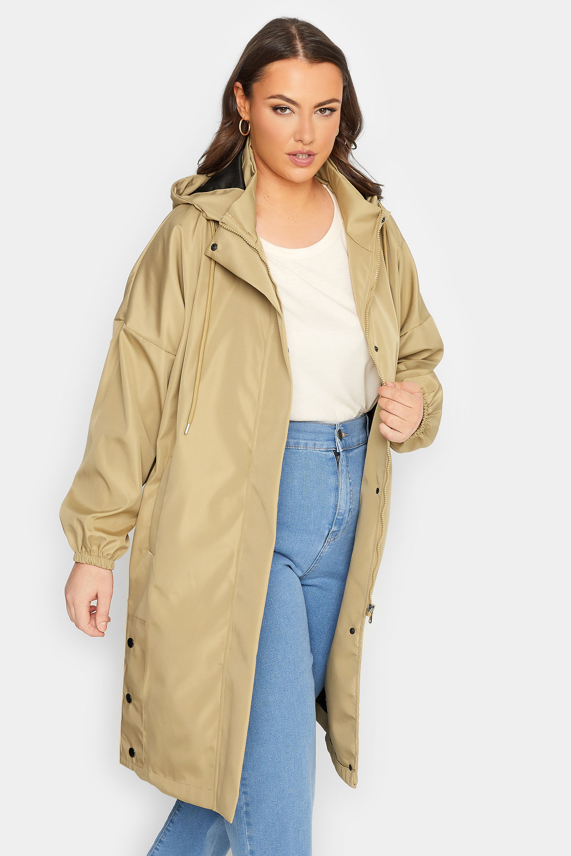 YOURS LUXURY Curve Beige Brown Longline Raincoat | Yours Clothing 1