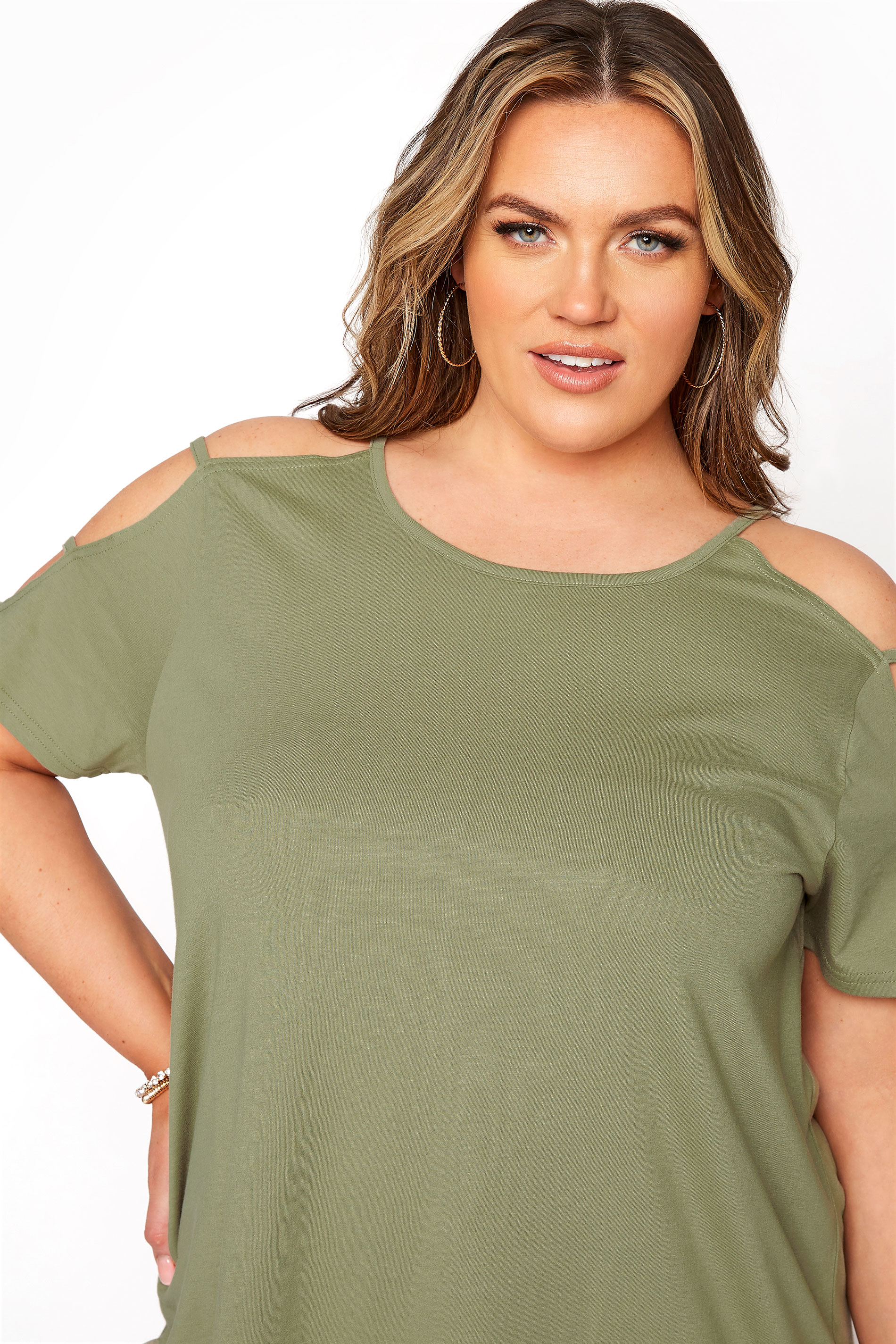 Khaki Strappy Cold Shoulder Top | Yours Clothing