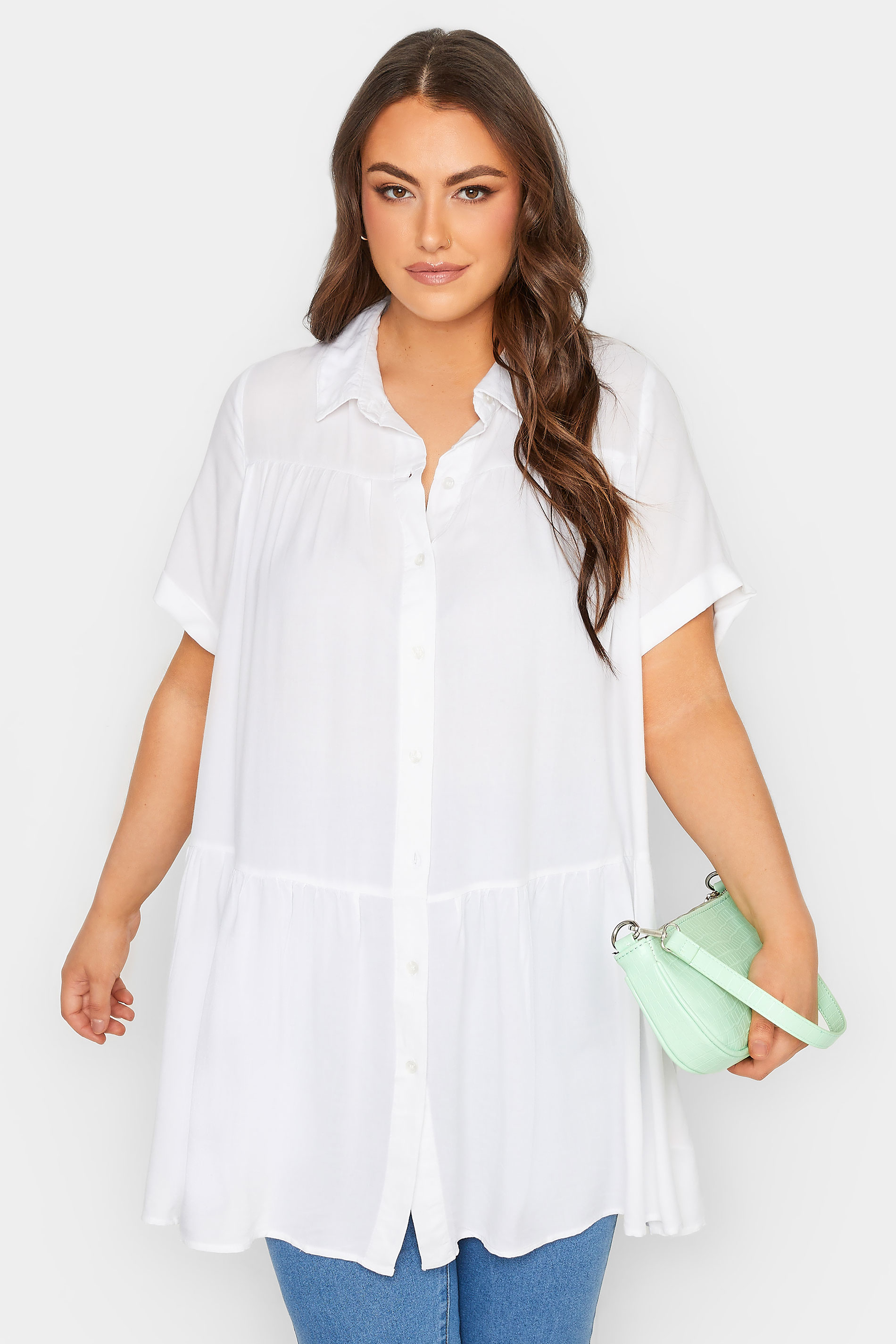 Plus Size White Tiered Short Sleeve Shirt | Yours Clothing  1