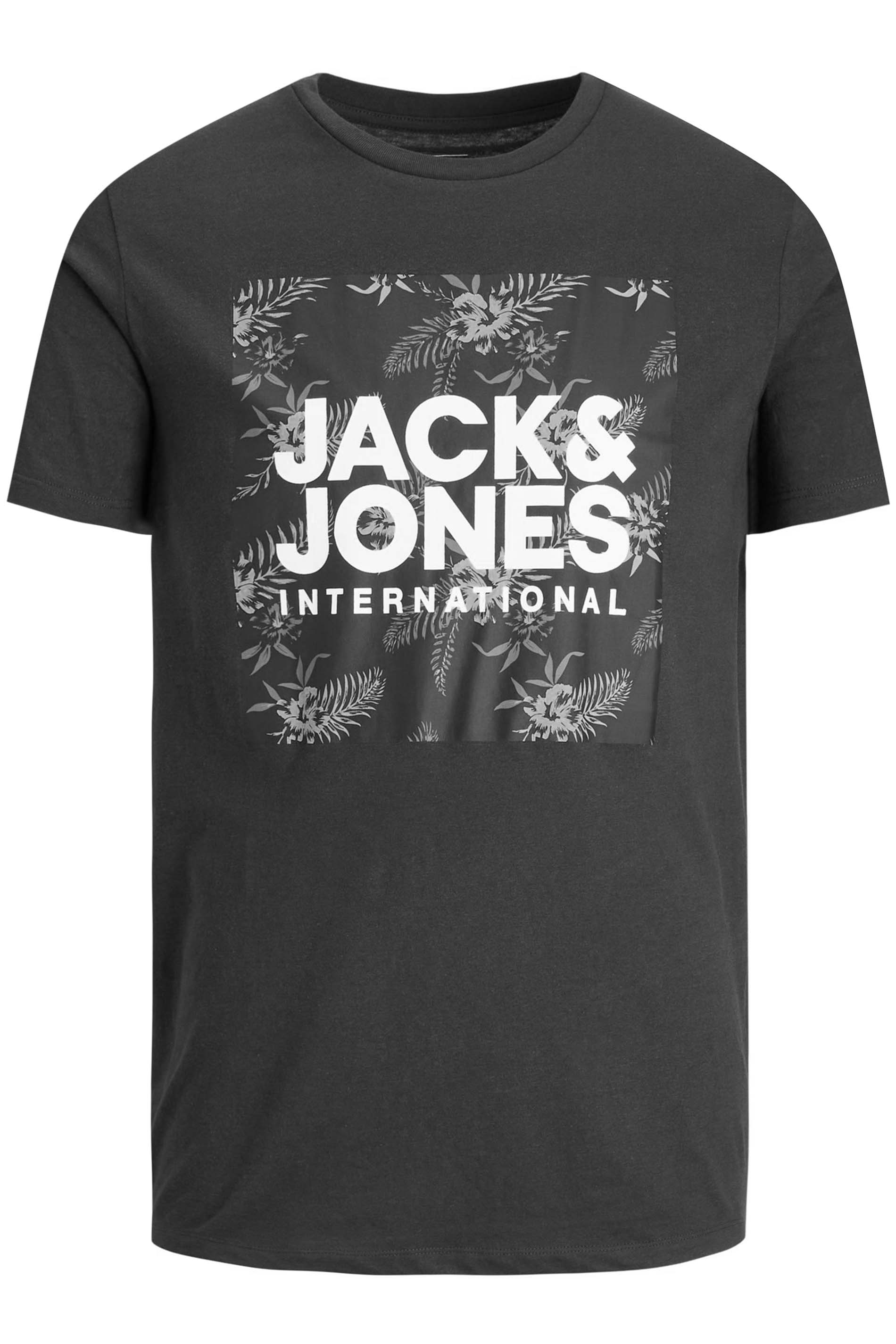 JACK & JONES Big & Tall Black Tropical Logo Print T-Shirt | BadRhino 1