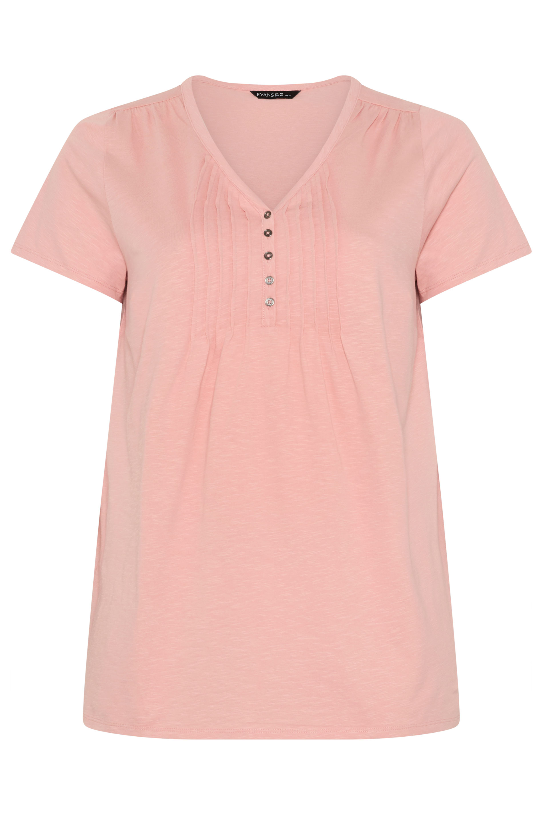 EVANS Plus Size Pink Short Sleeve Cotton Henley Top | Evans 5