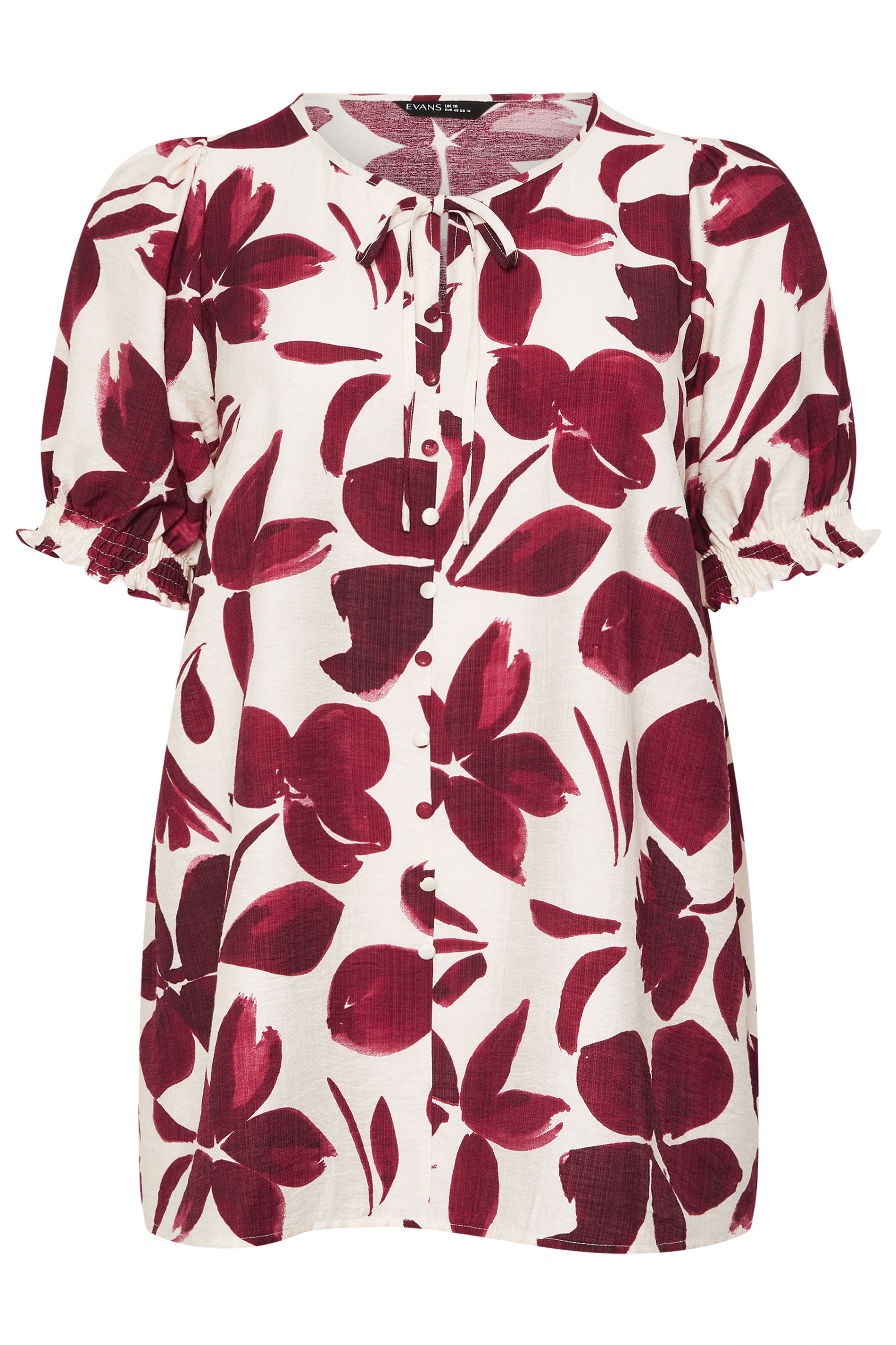 EVANS Plus Size Red Floral Tie Neck Blouse | Evans 6