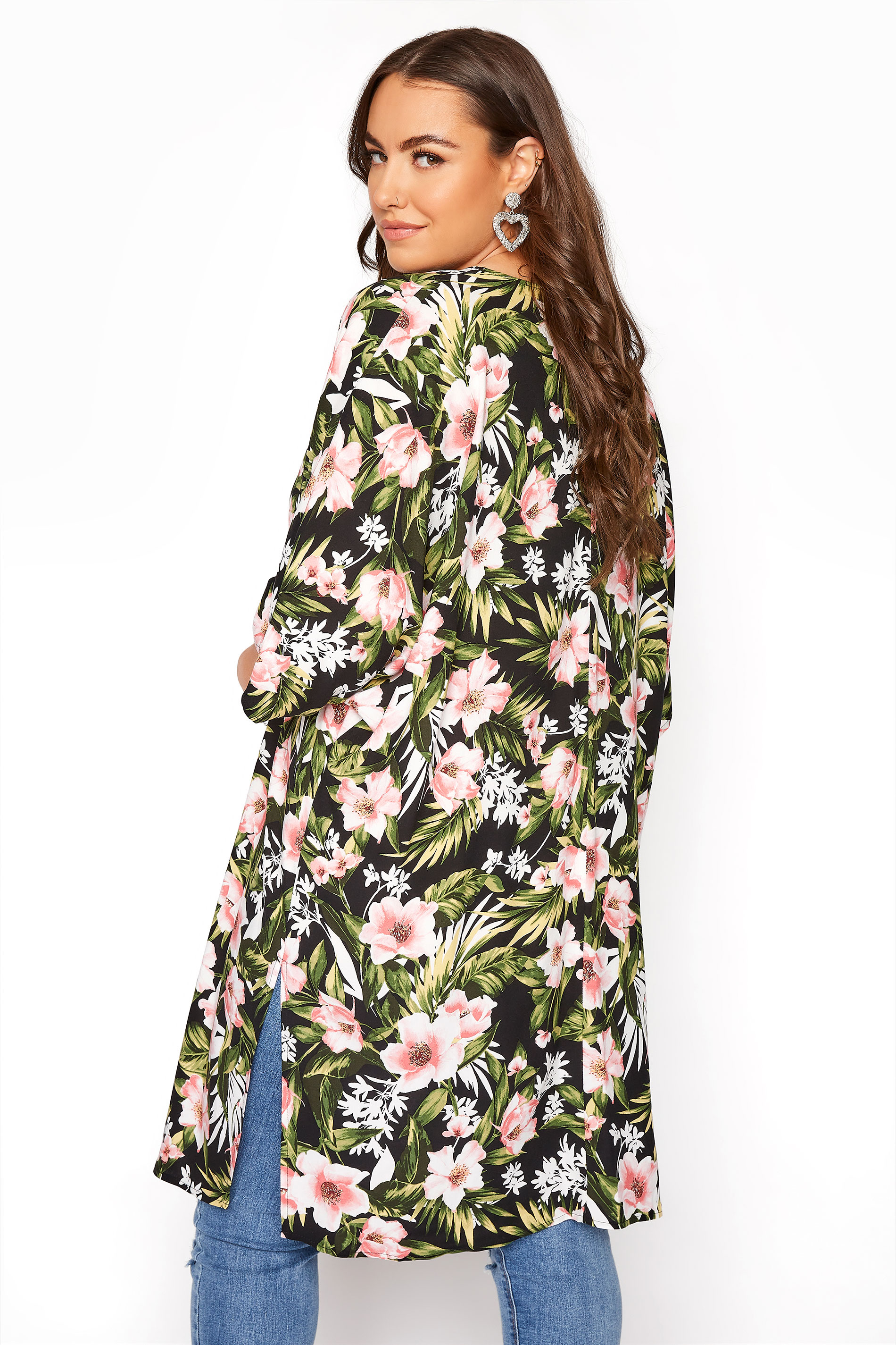 YOURS LONDON Black Floral Longline Kimono | Yours Clothing 3