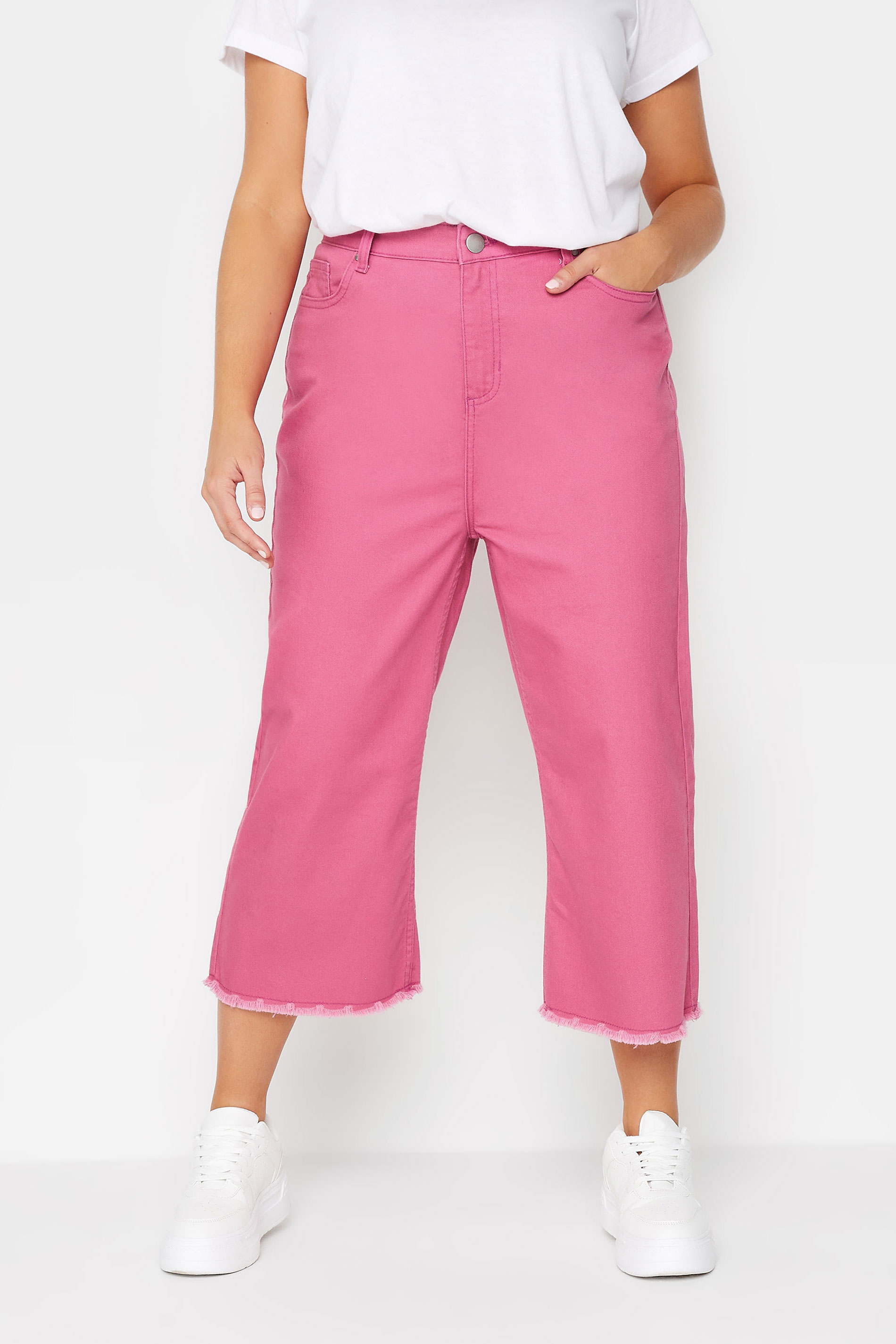 YOURS Plus Size Curve Hot Pink Stretch Cropped Jeans | Yours Clothing  2