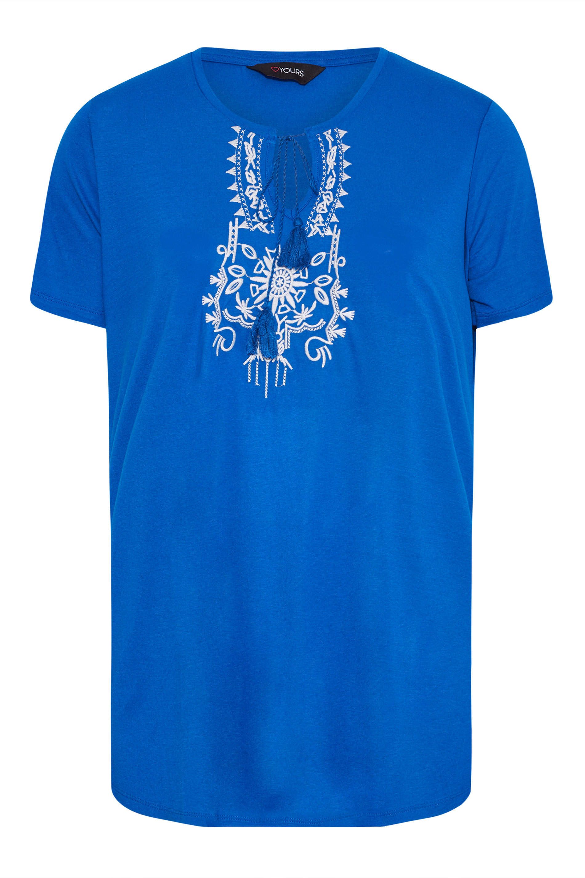 Grande taille  Tops Grande taille  T-Shirts | T-Shirt Bleu Roi Brodé Aztèque à Ficelle - JK28205