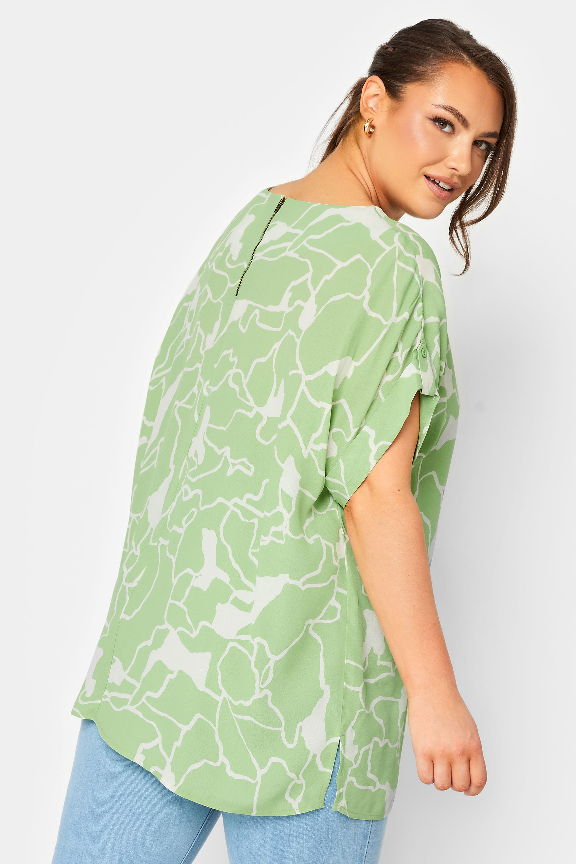 YOURS Plus Size Green Abstract Print Zip Back Oversized Top | Yours Clothing 3