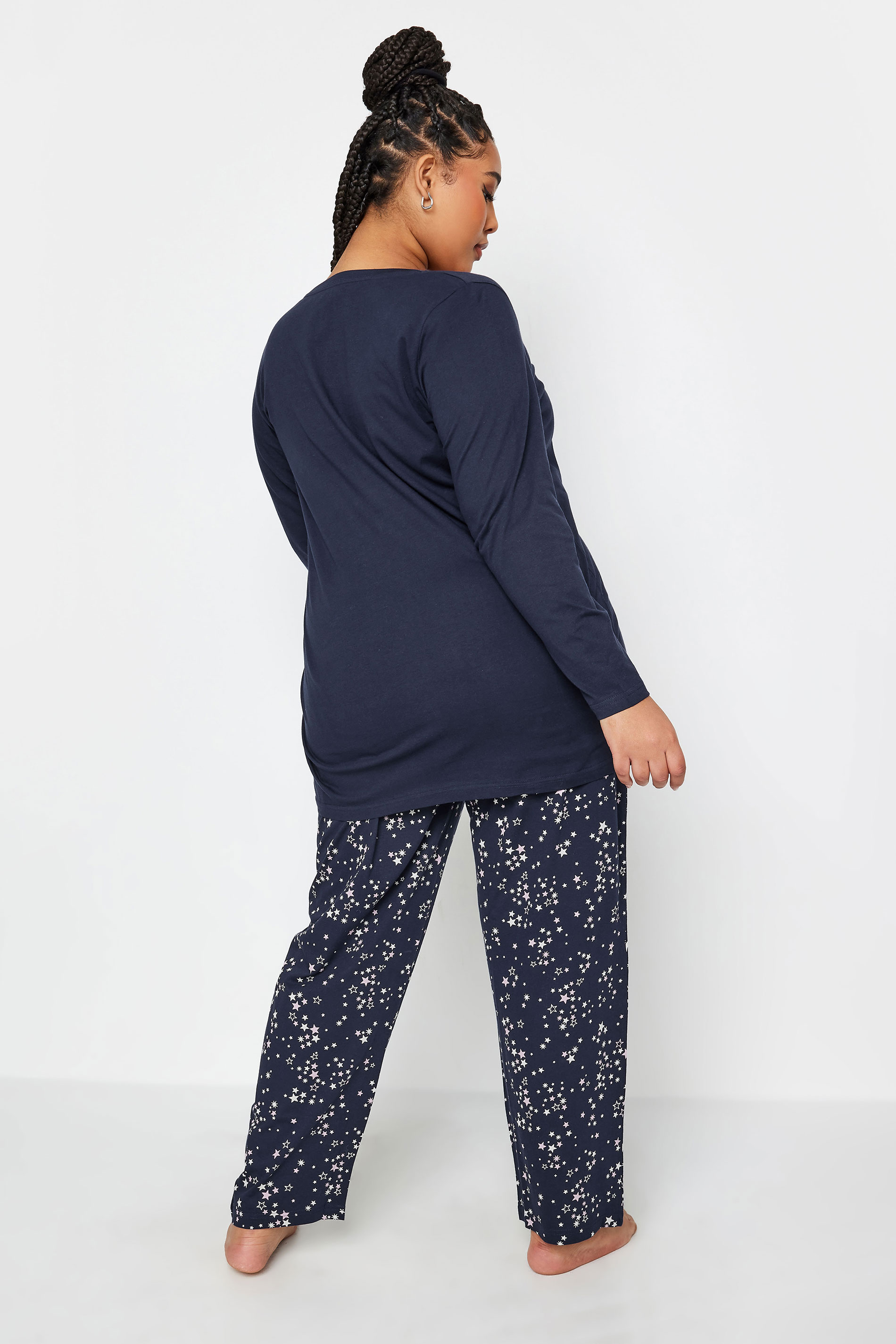 YOURS Plus Size Navy Blue 'Night Sky' Star Print Pyjama Set | Yours Clothing 3