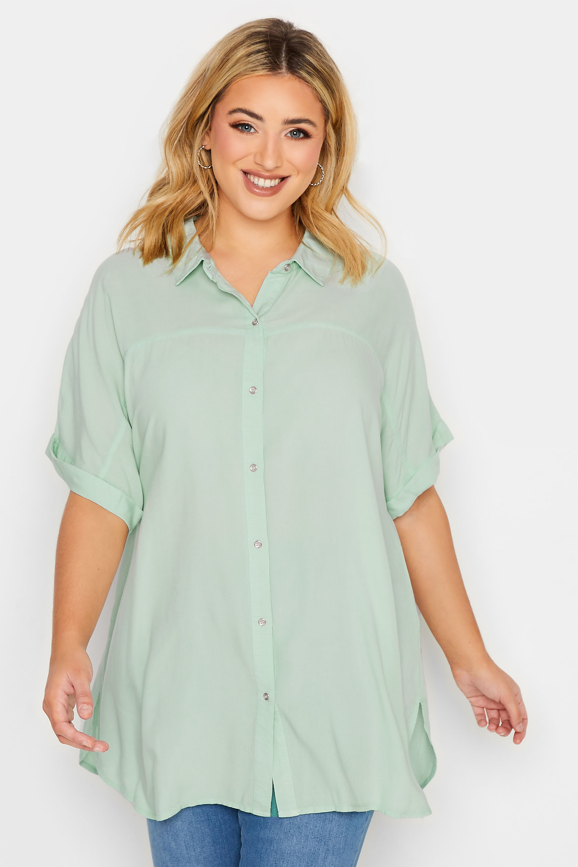 YOURS Plus Size Sage Green Short Sleeve Shirt | Yours Clothing 1