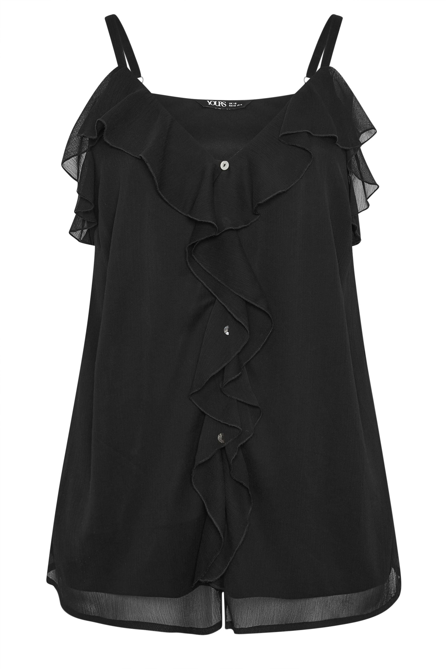 YOURS Plus Size Black Ruffle Vest Top | Yours Clothing 6