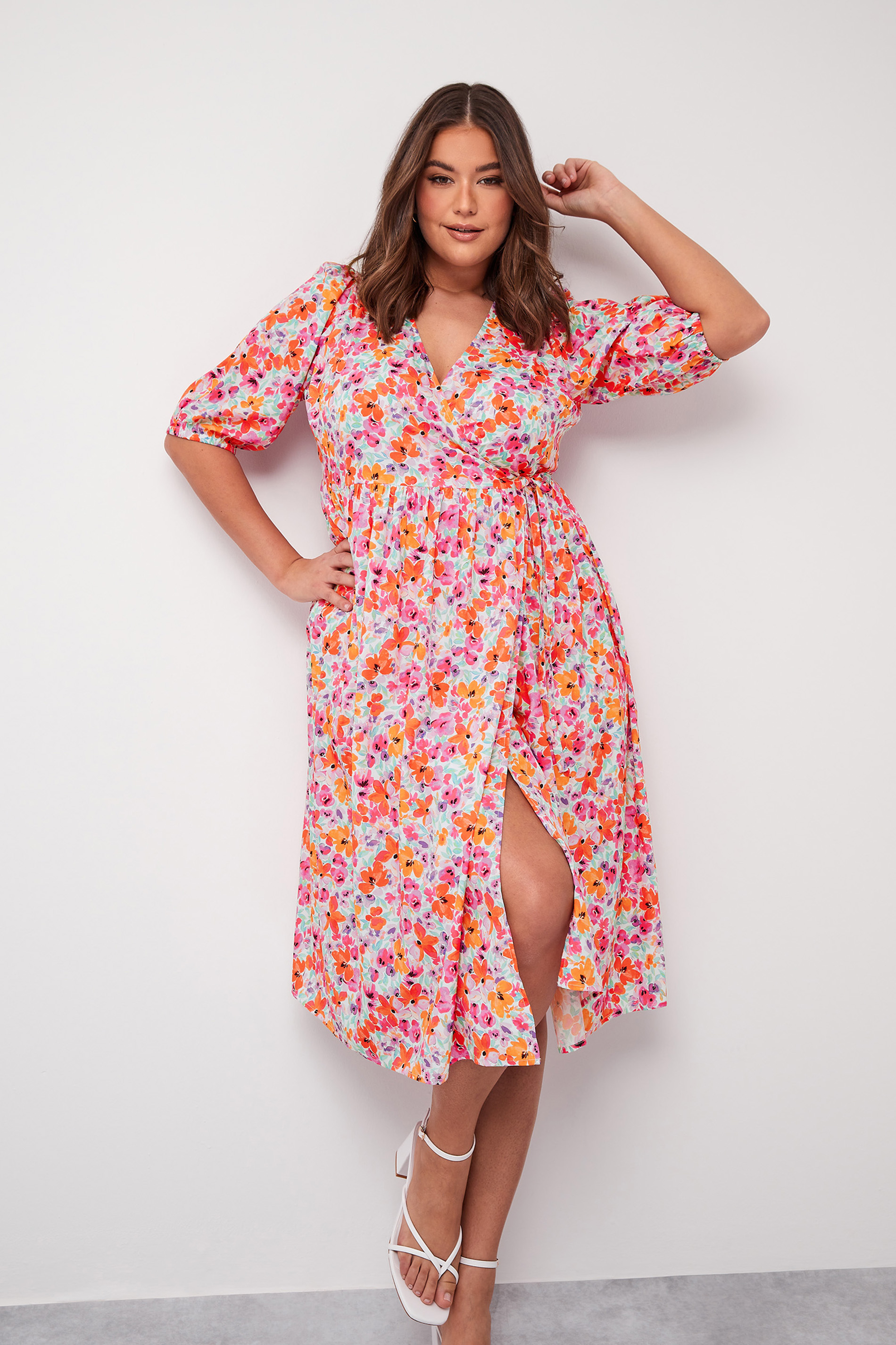 LIMITED COLLECTION Curve Plus Size White Floral Wrap Midaxi Dress | Yours Clothing  1