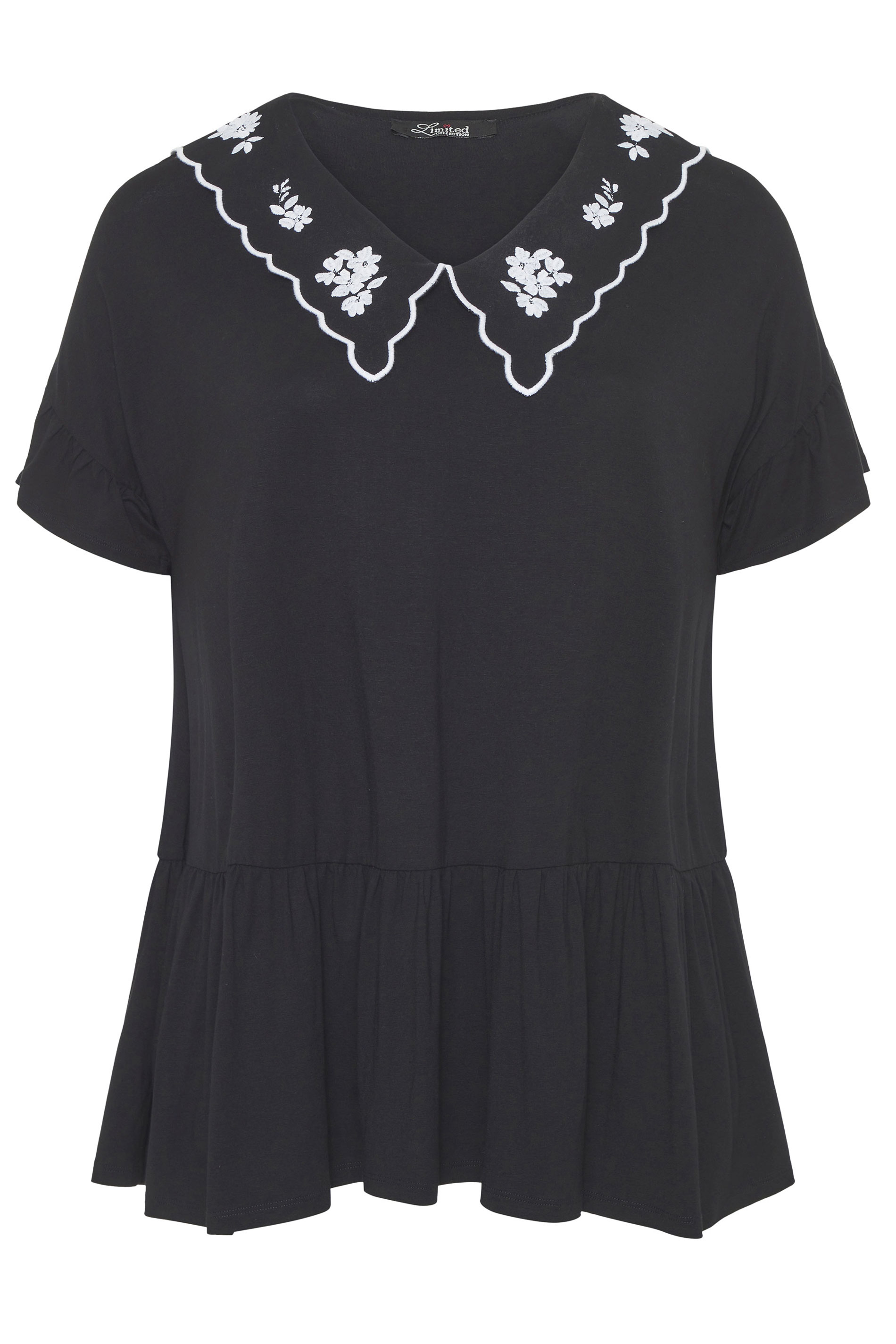 LIMITED COLLECTION Black Embroidered Collar Swing Top | Yours Clothing