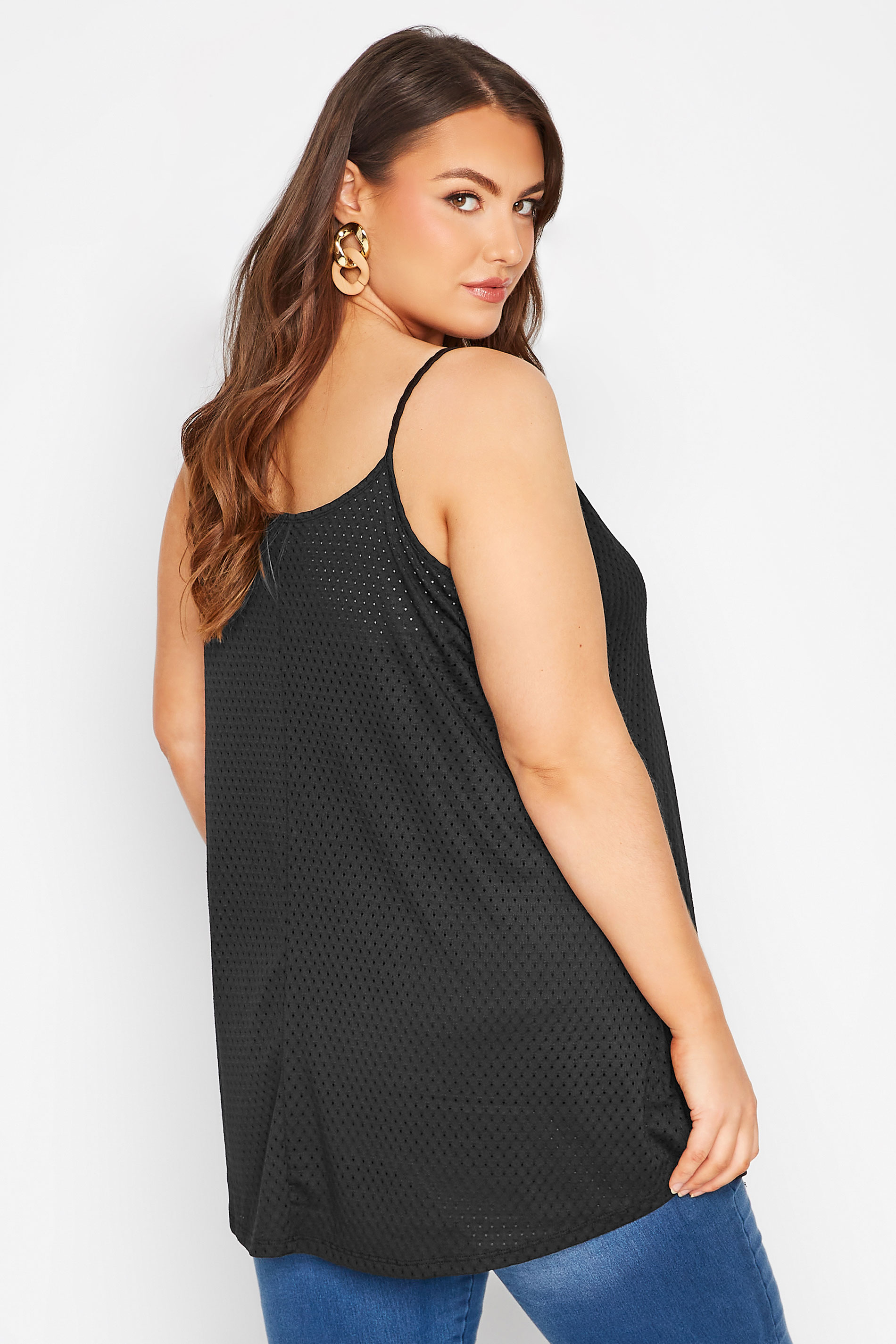 Plus Size Black Pointelle Strappy Vest | Yours Clothing 3
