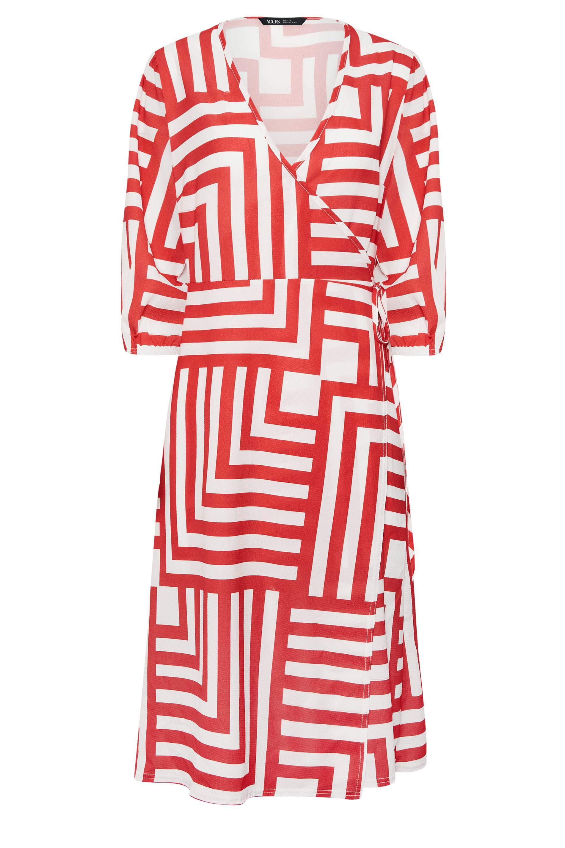 YOURS PETITE Plus Size Red Geometric Print Wrap Dress | Yours Clothing 1