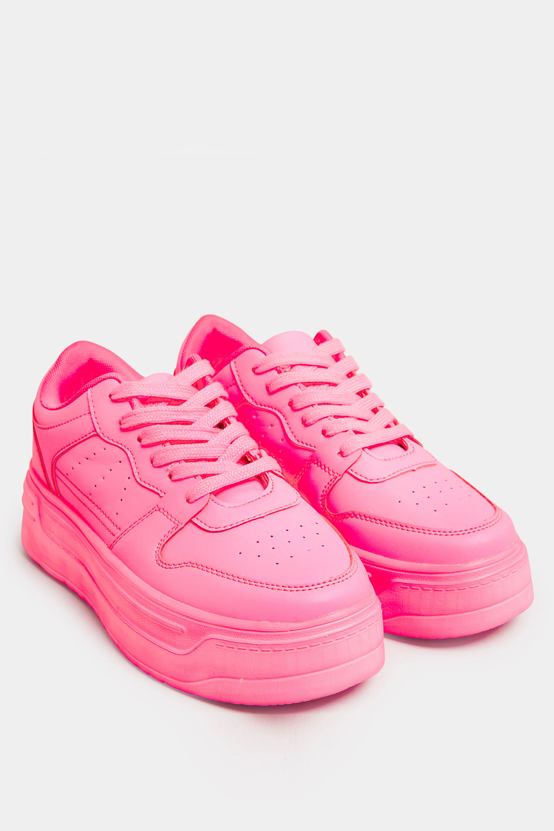 Neon Pink Chunky Trainers In Extra Wide EEE Fit | Yours Clothing  2