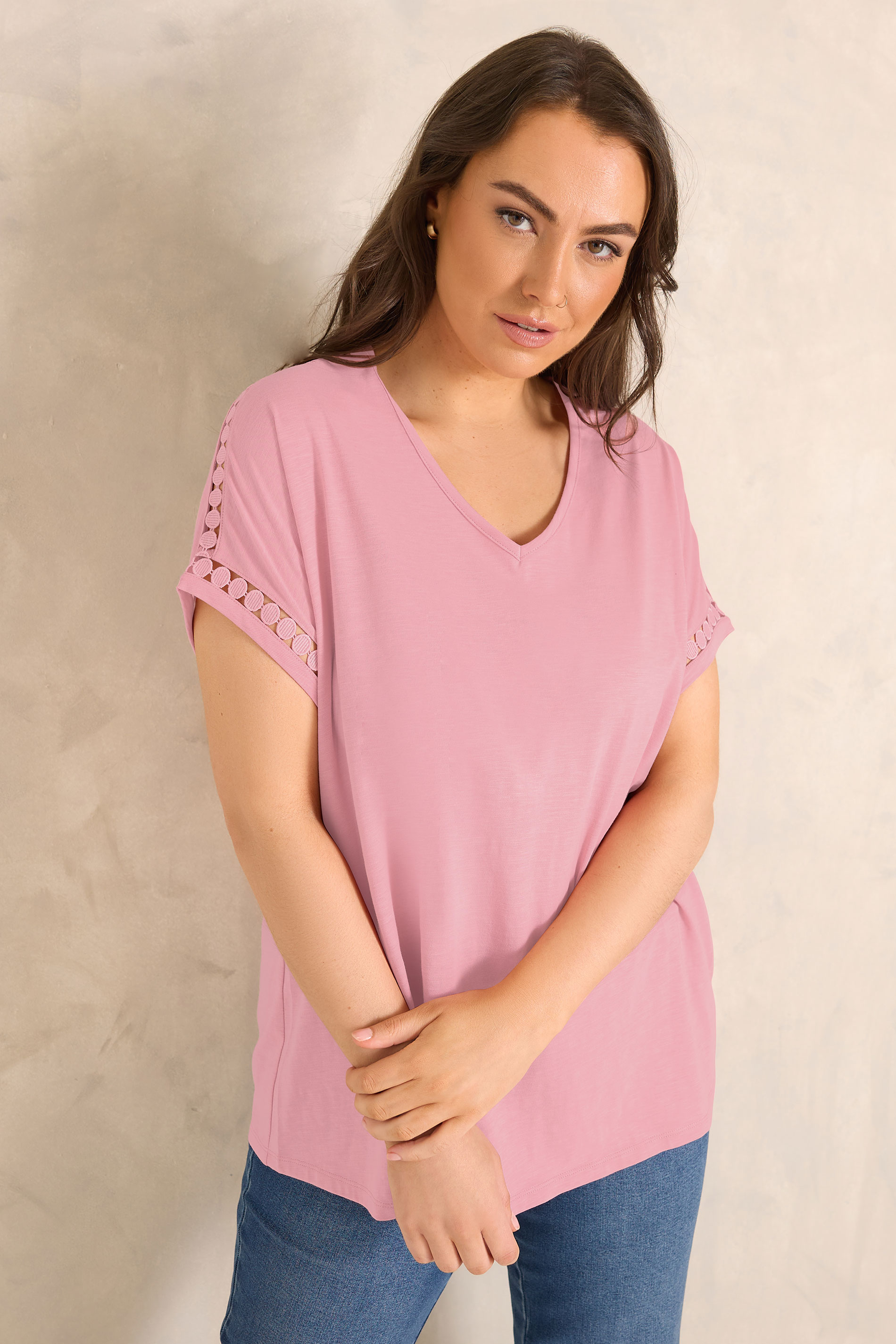 EVANS Plus Size Pink Crochet Trim T-Shirt | Evans  3