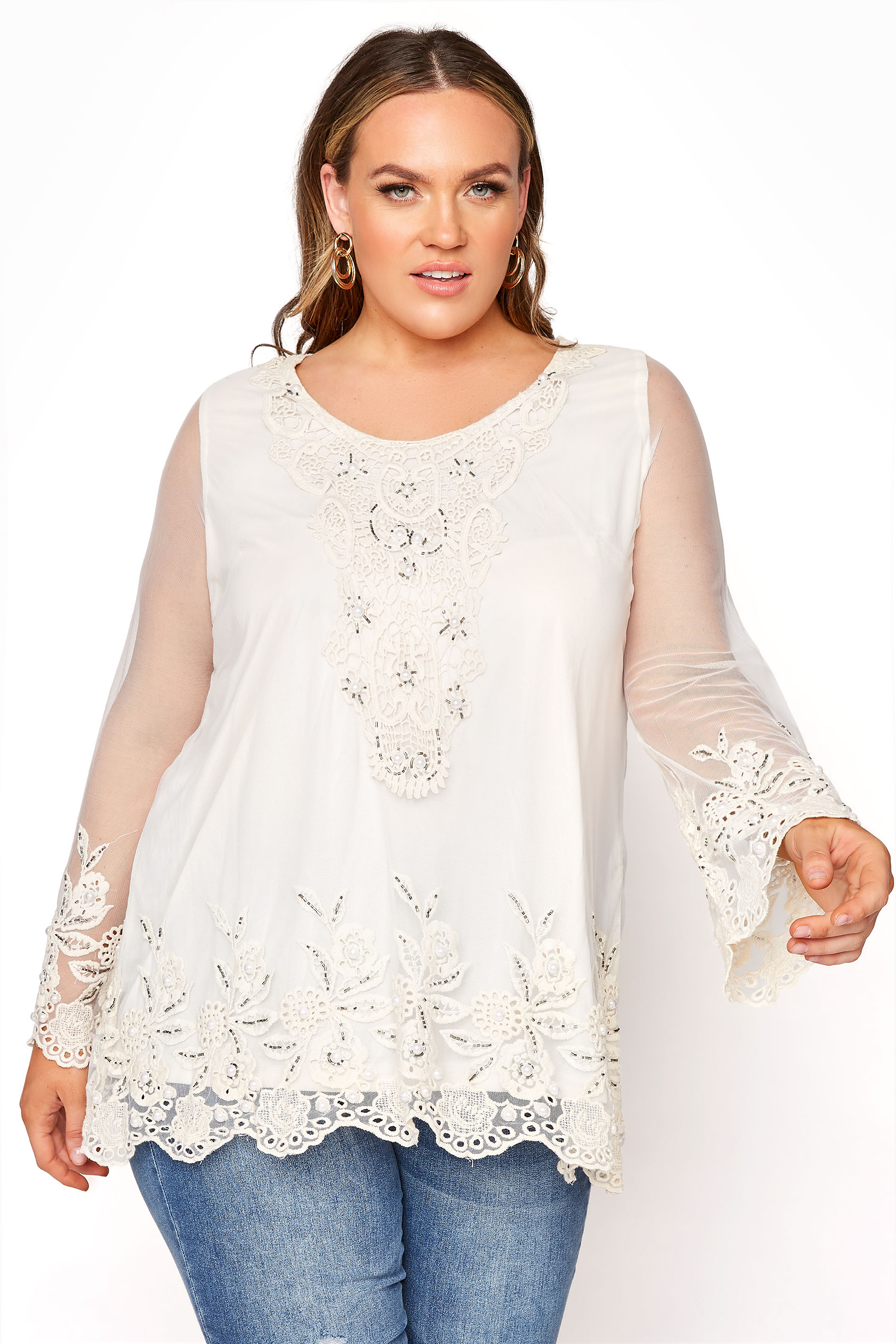 White Lace Embellished Tunic | Yours Clothing
