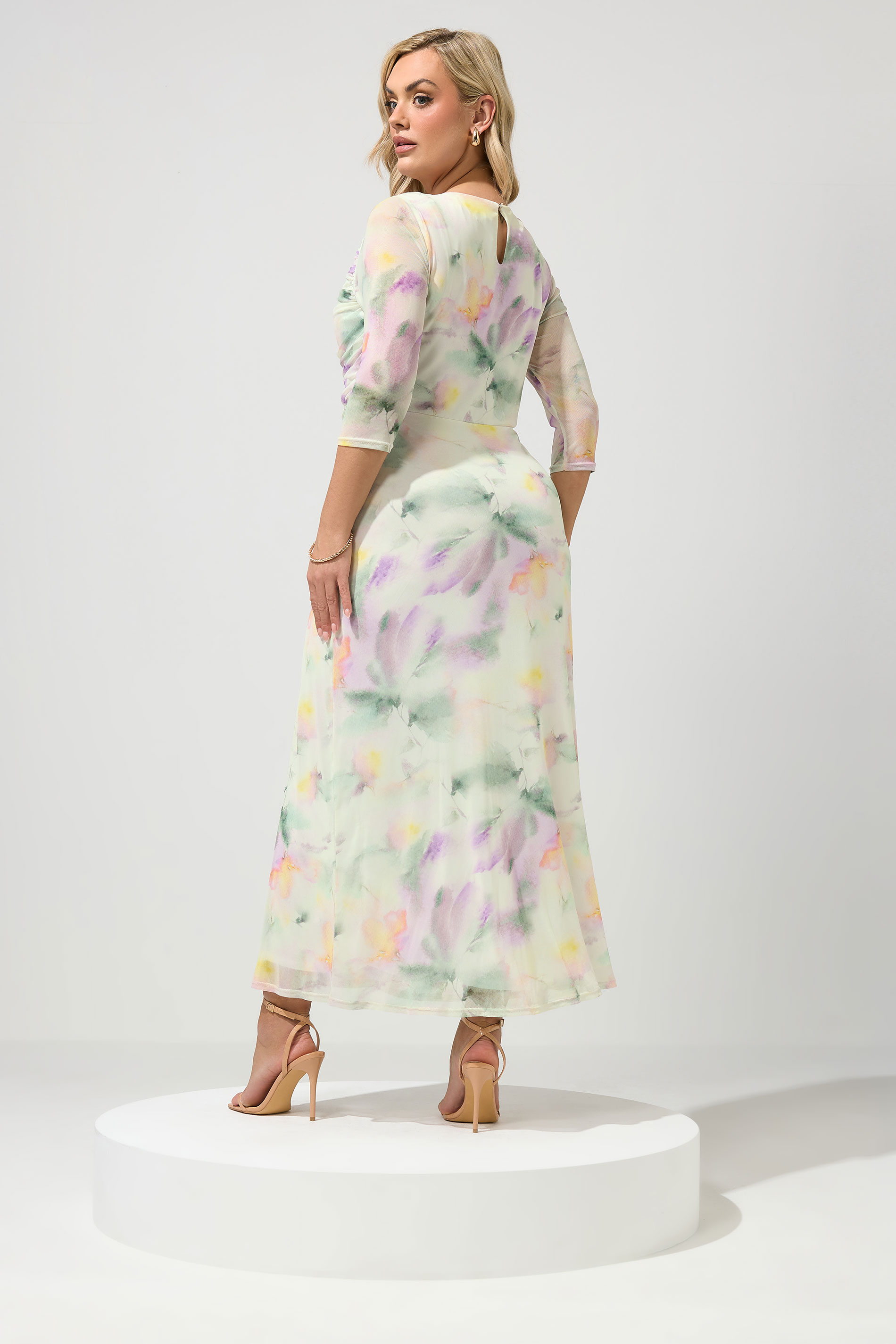 YOURS LONDON Plus Size Ivory White Abstract Keyhole Detail Maxi Dress | Yours Clothing 2