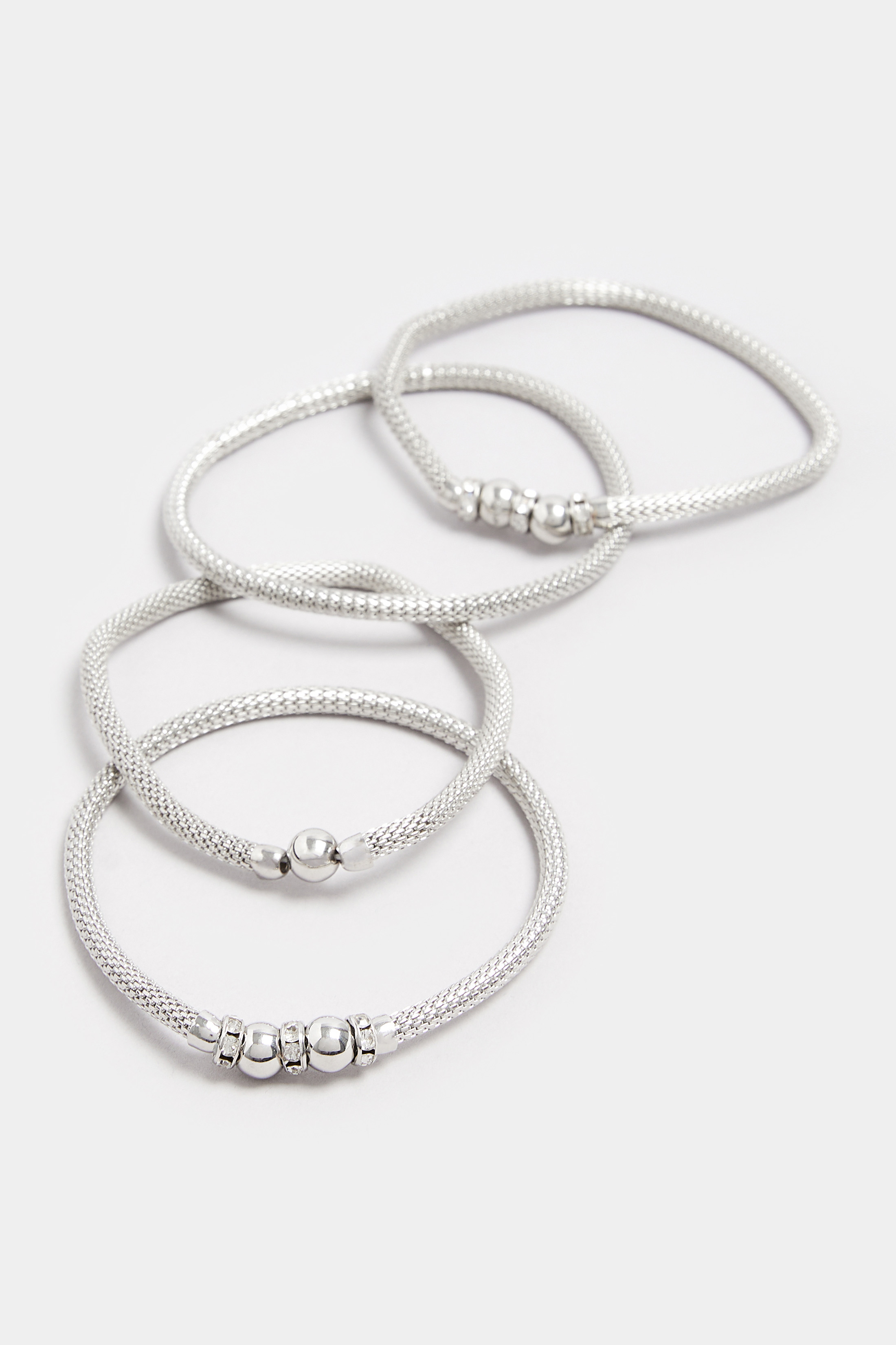 4 PACK Silver Tone Mesh Diamante Bracelet Set 2