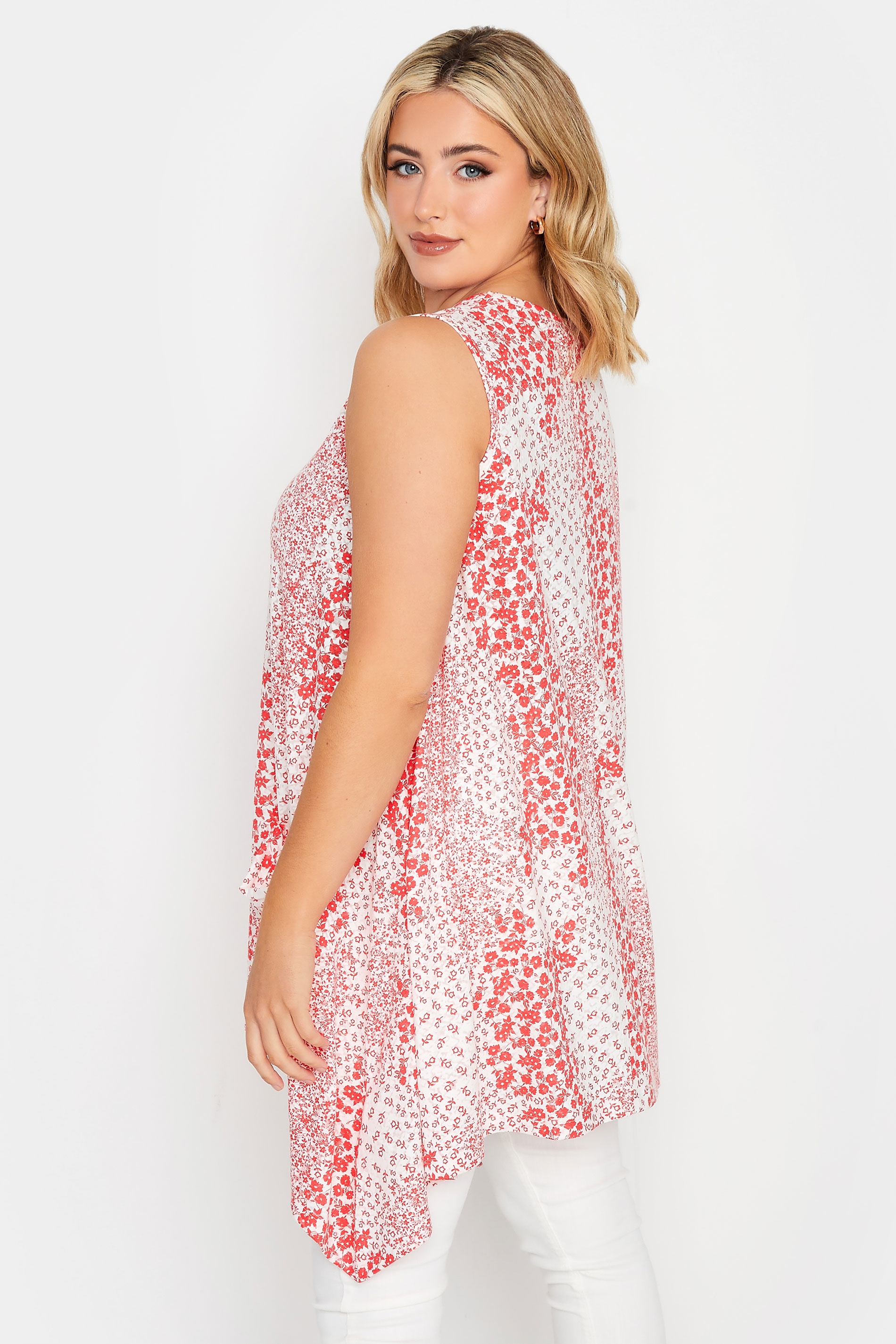 YOURS Curve Plus Size Red Ditsy Print Hanky Hem Vest Top | Yours Clothing 3