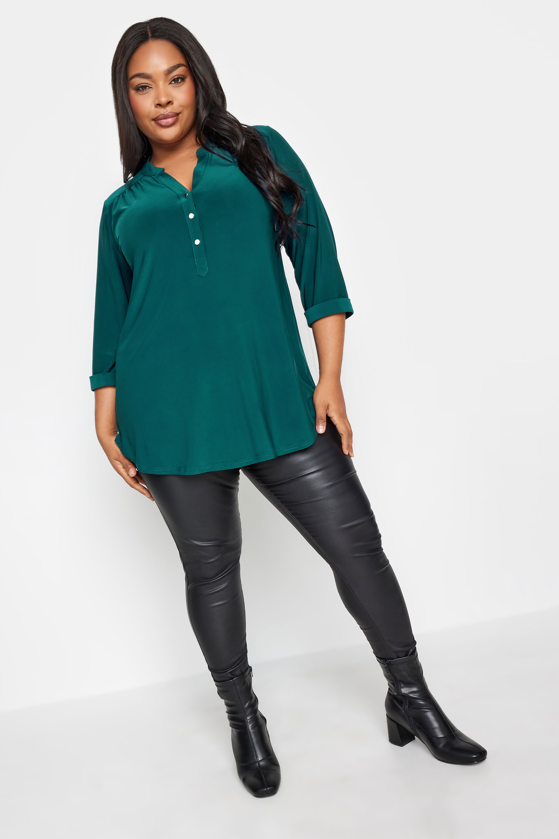 YOURS Plus Size Green Half Placket Shirt | Yours Clothing 2
