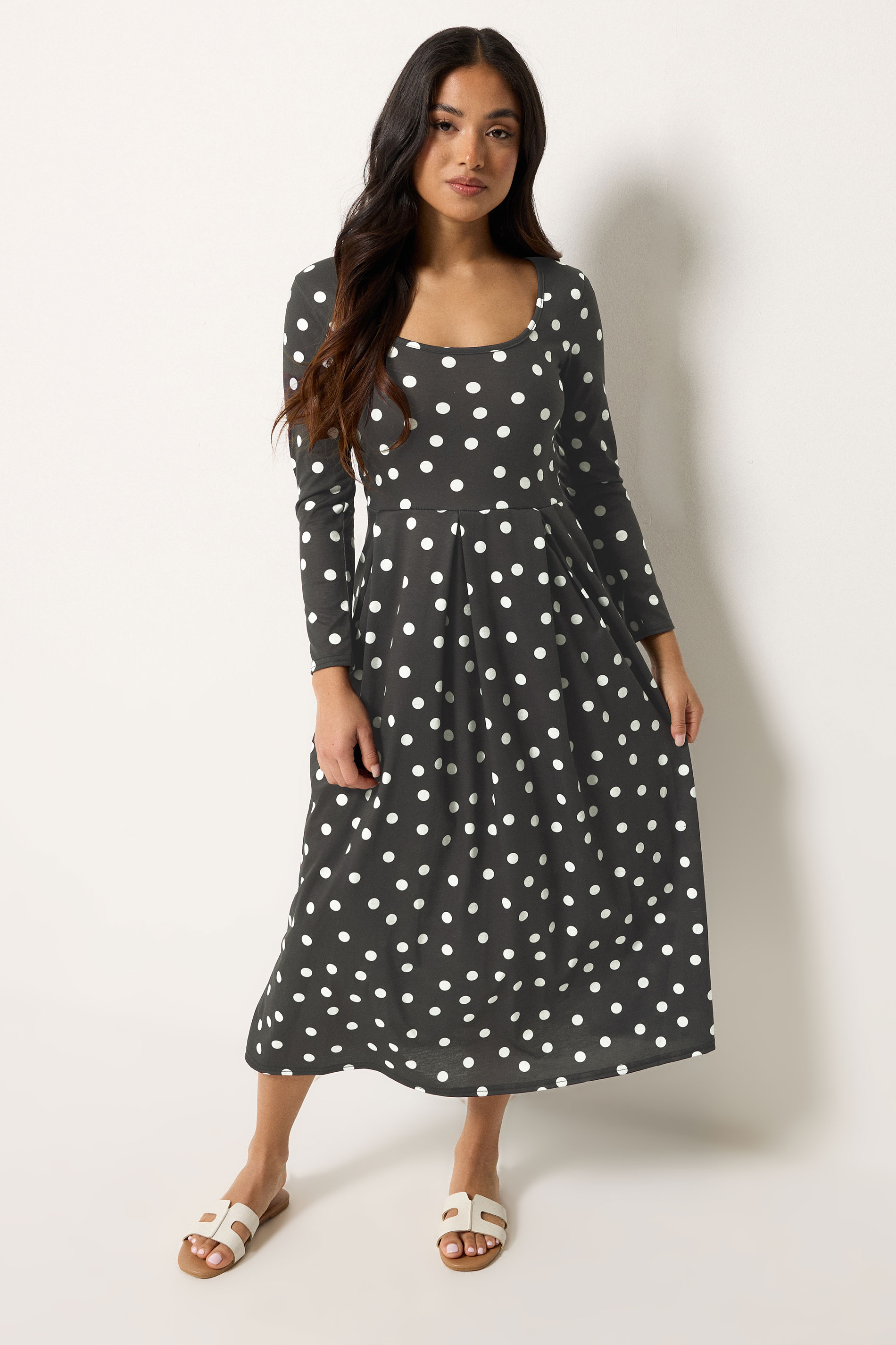 PixieGirl Petite Black Polka Dot Midi Dress | PixieGirl  1