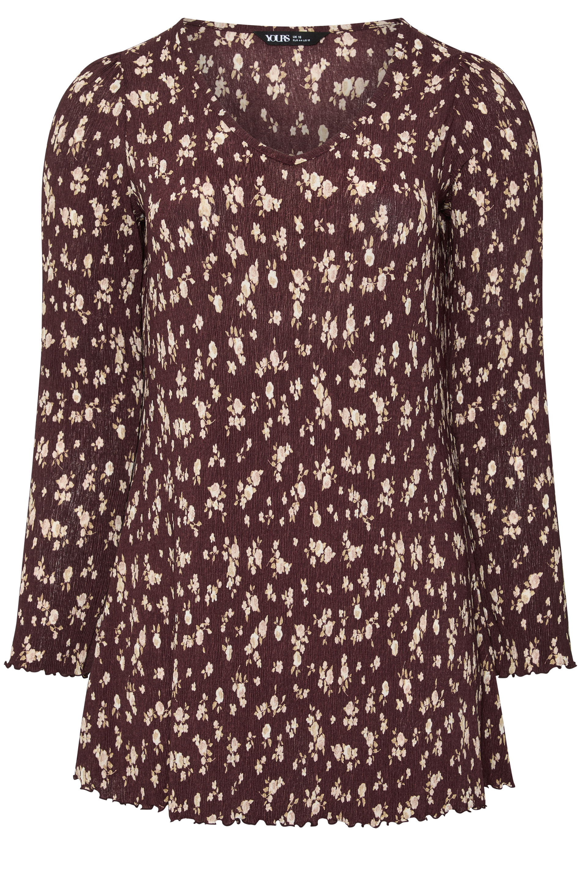 YOURS Plus Size Chocolate Brown Ditsy Floral Tunic Top | Yours Clothing 1