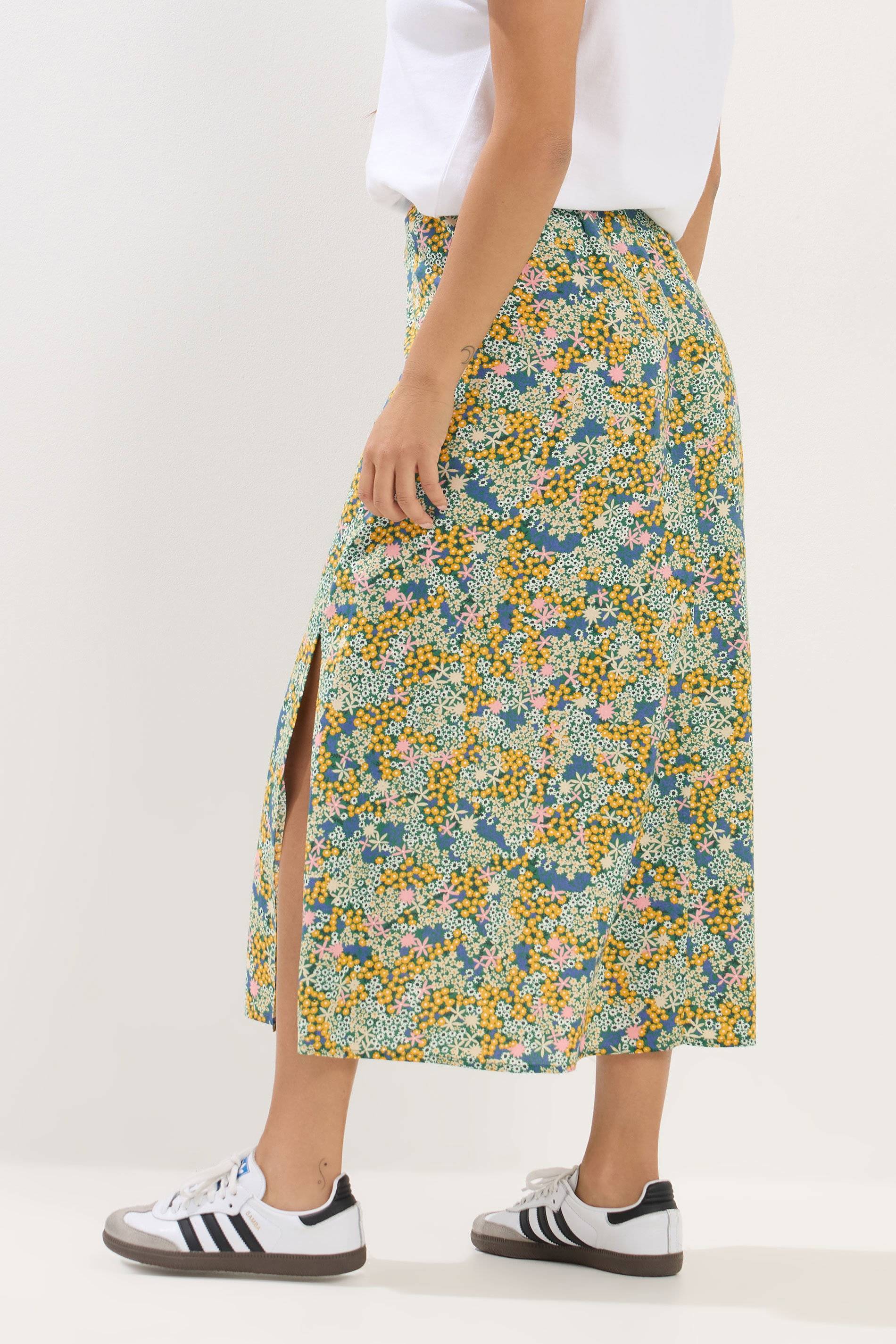 PixieGirl Petite Women's Green Ditsy Floral Midi Skirt | PixieGirl 2