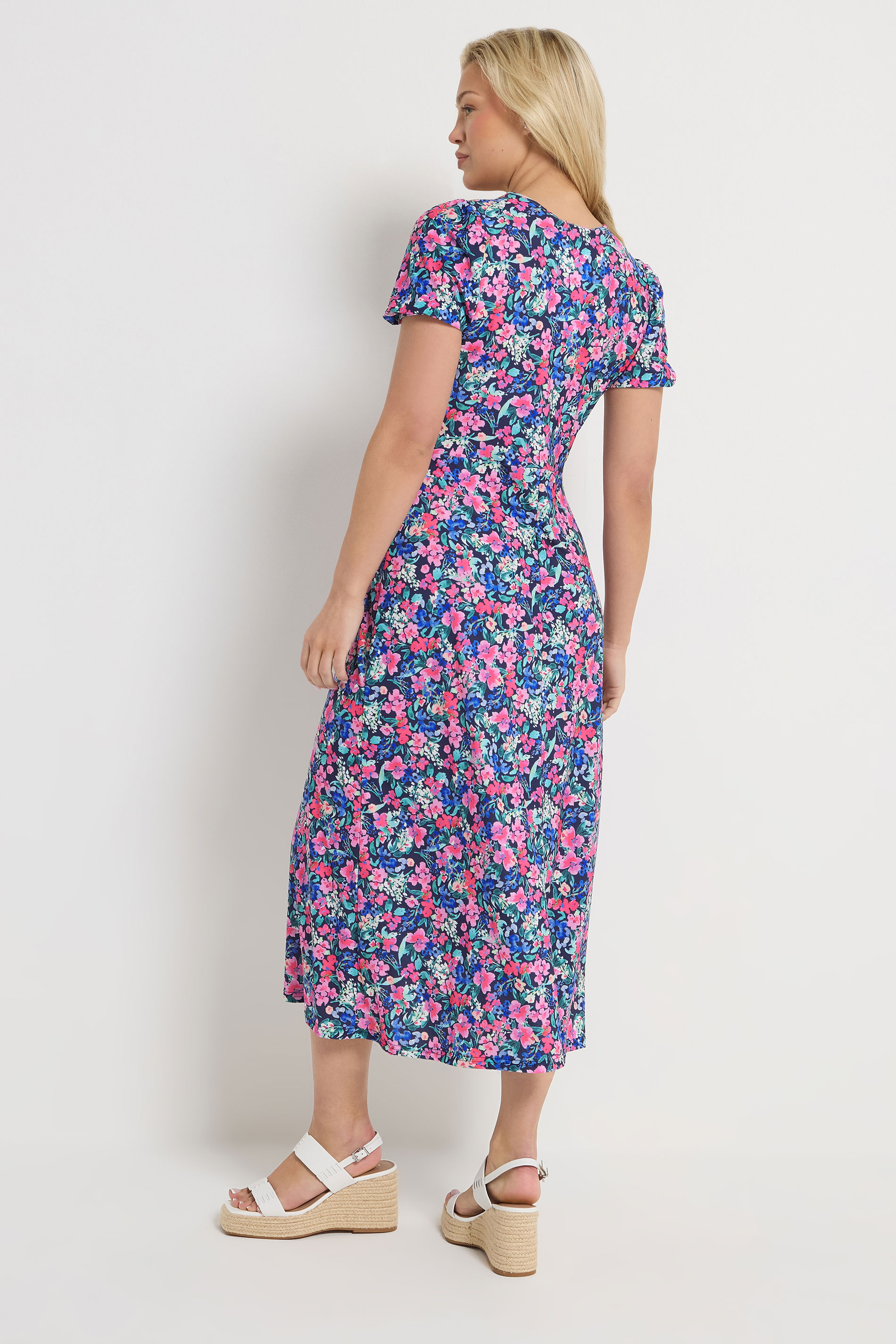 M&Co Pink Floral Short Sleeve Midi Dress | M&Co 5