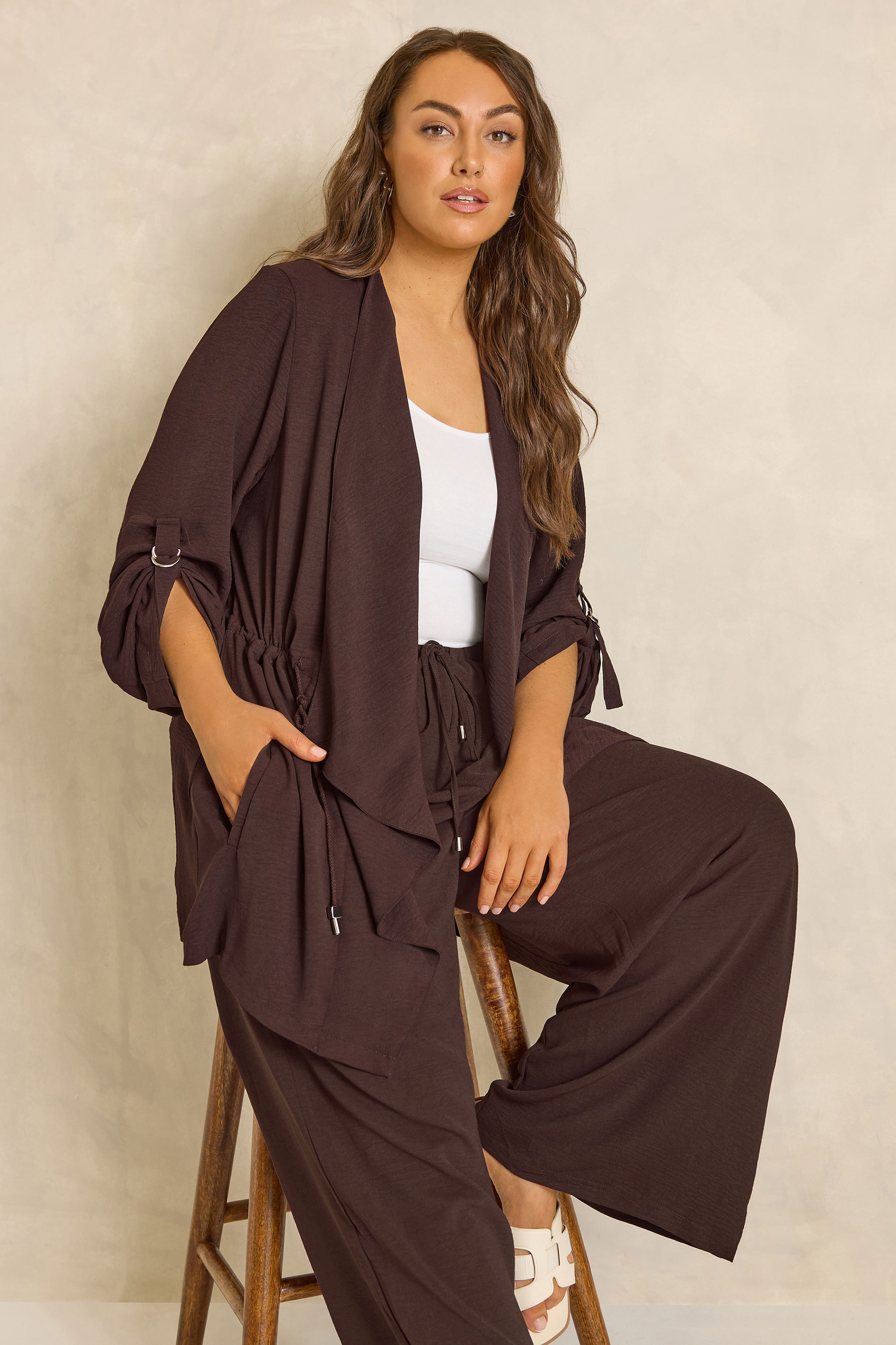 EVANS Plus Size Jacket & Trouser Chocolate Brown Set | Evans 1