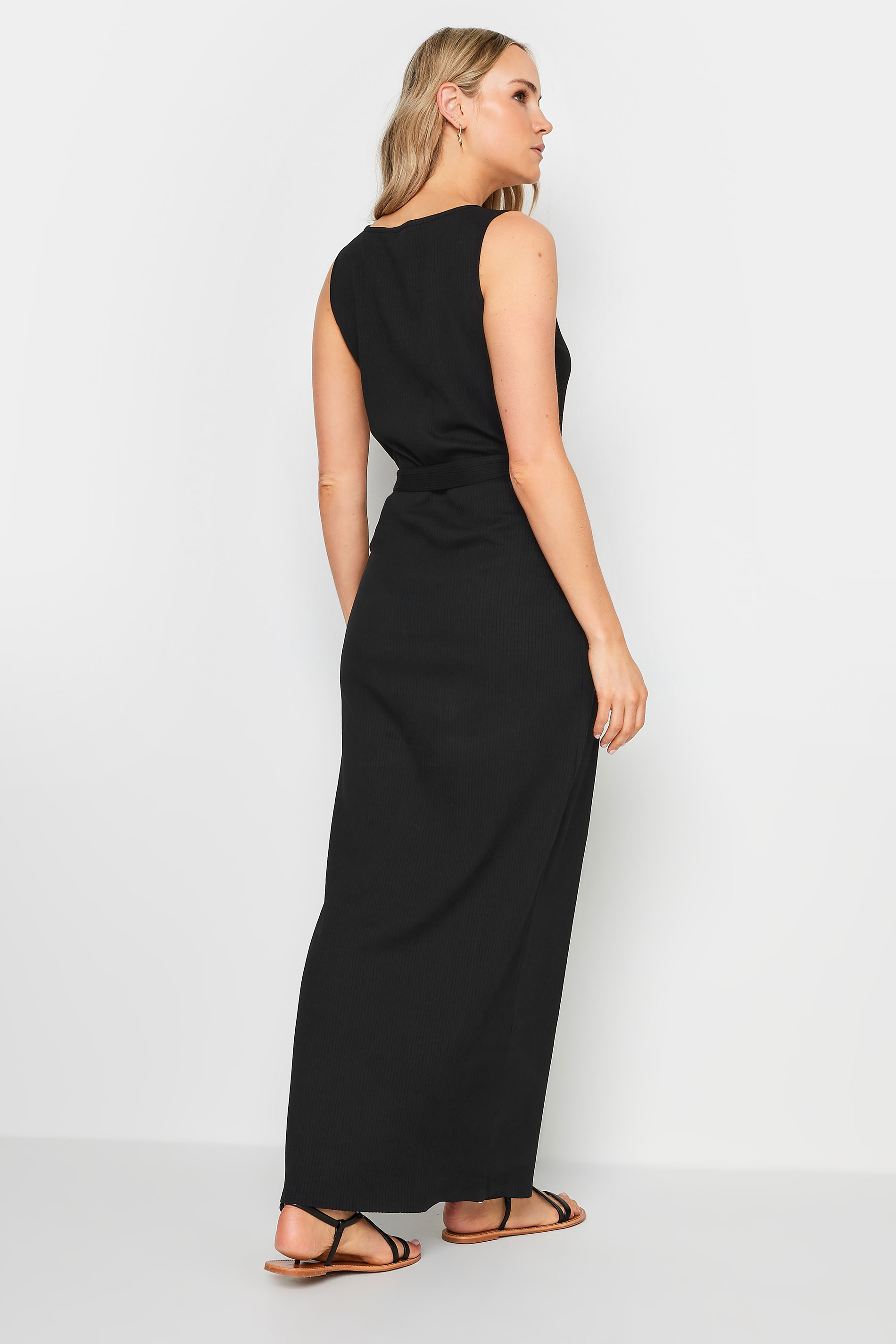 LTS Tall Women's Black Ribbed Button Through Maxi Dress | Long Tall Sally 3