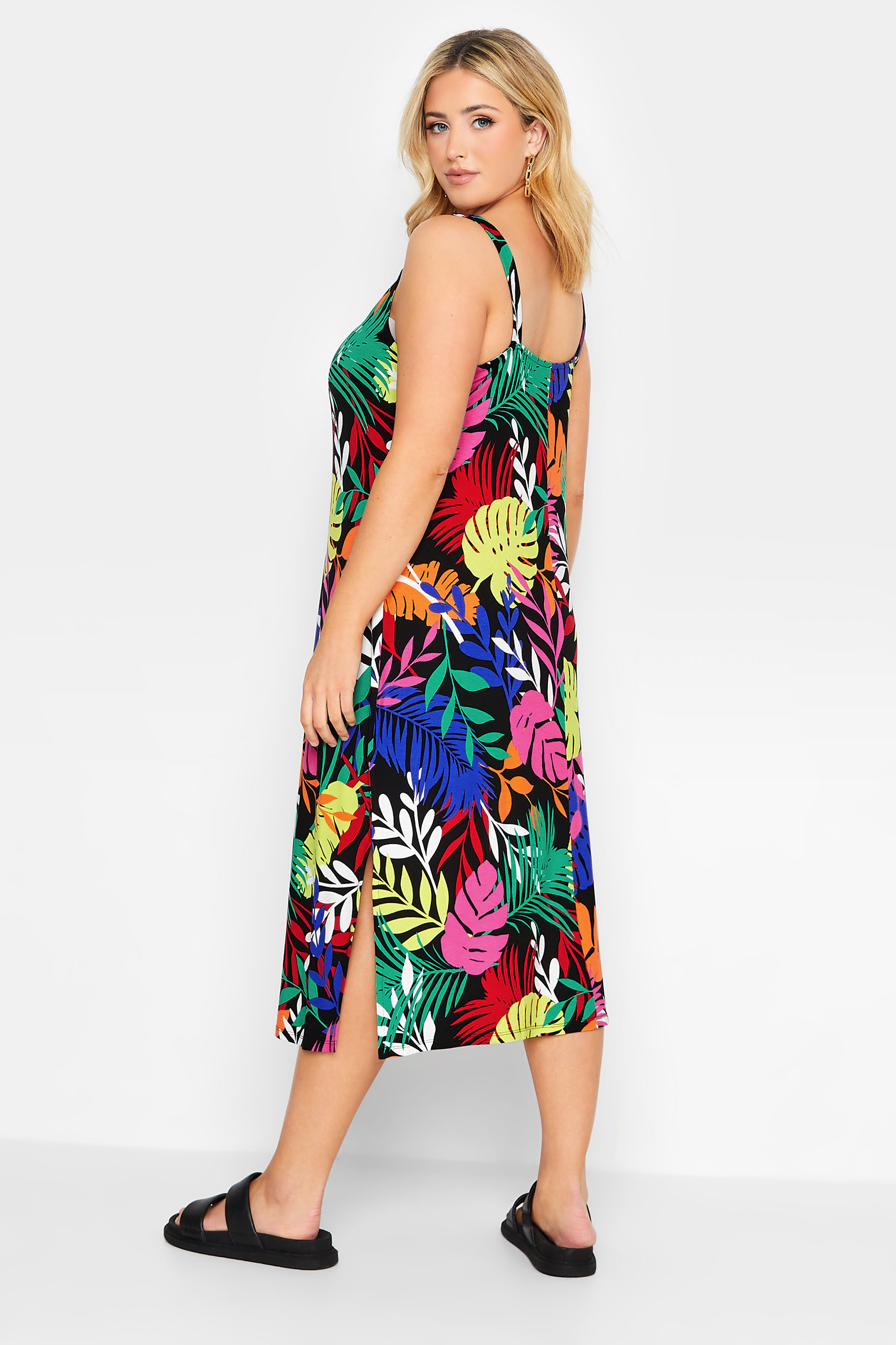 YOURS Plus Size Black Leaf Print Beach Dress | Yours Clothing 2