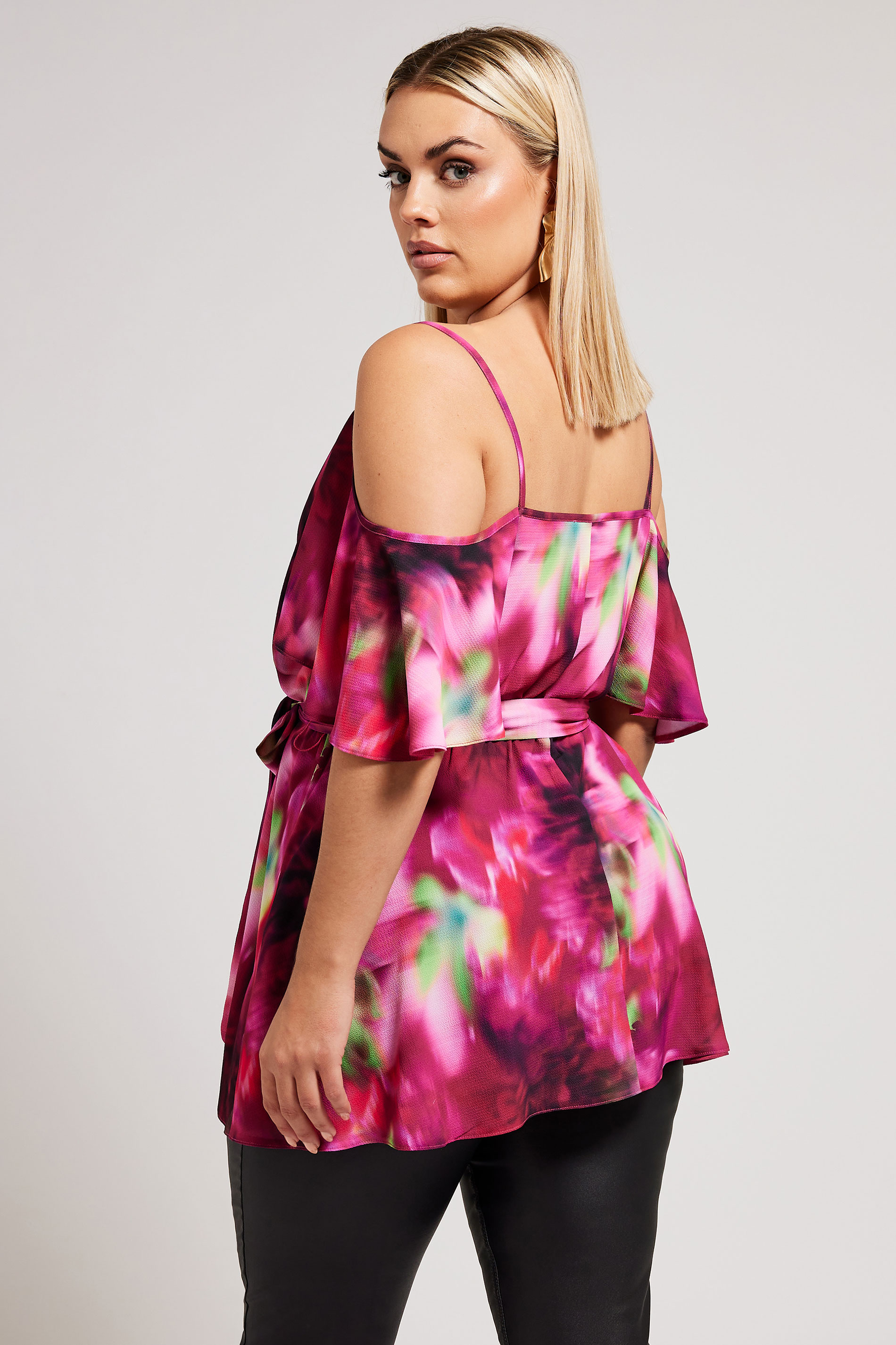 YOURS LONDON Plus Size Pink Floral Print Cold Shoulder Top | Yours Clothing 3