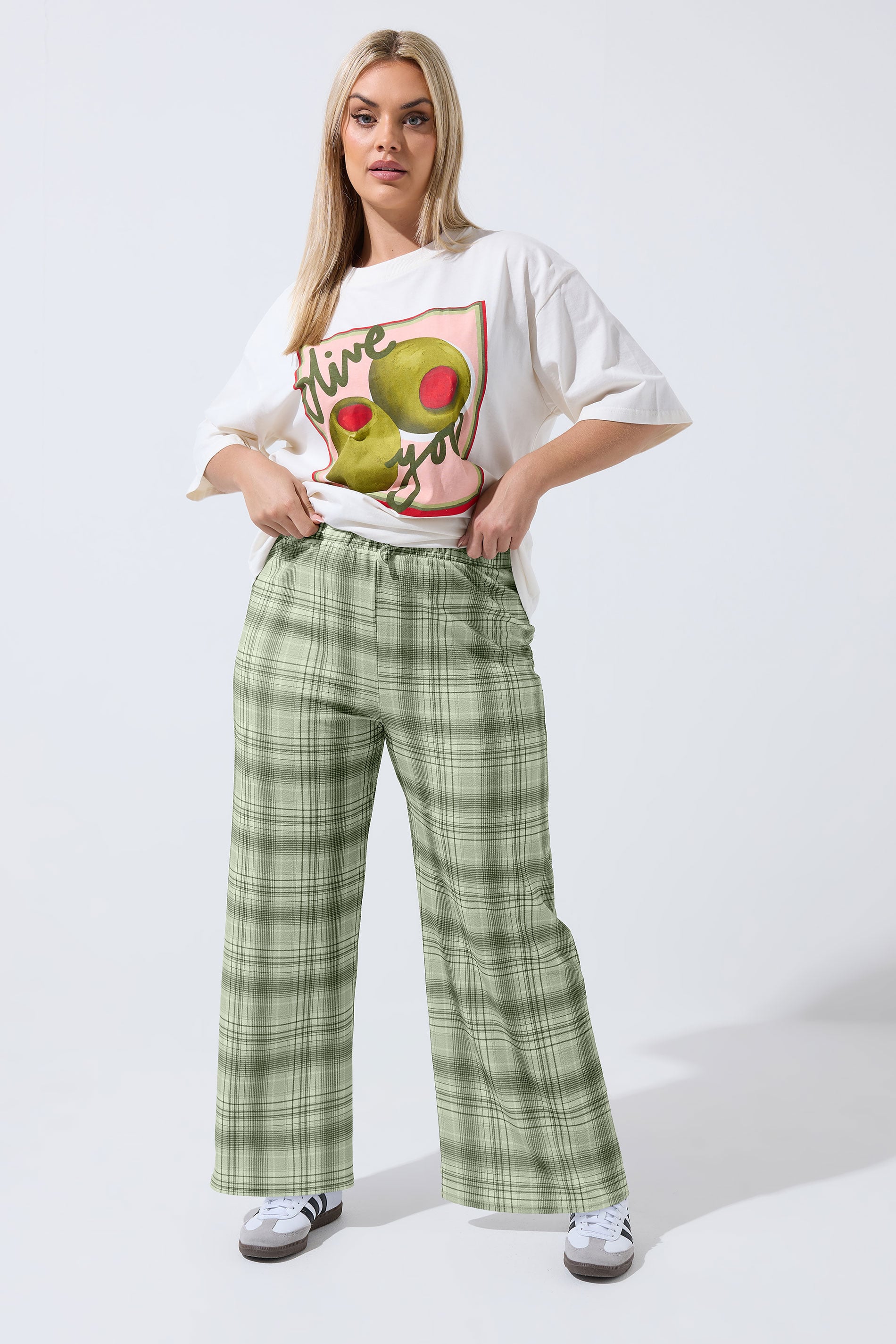 LIMITED COLLECTION Plus Size Grey Check Wide Leg Trousers | Yours Clothing 3