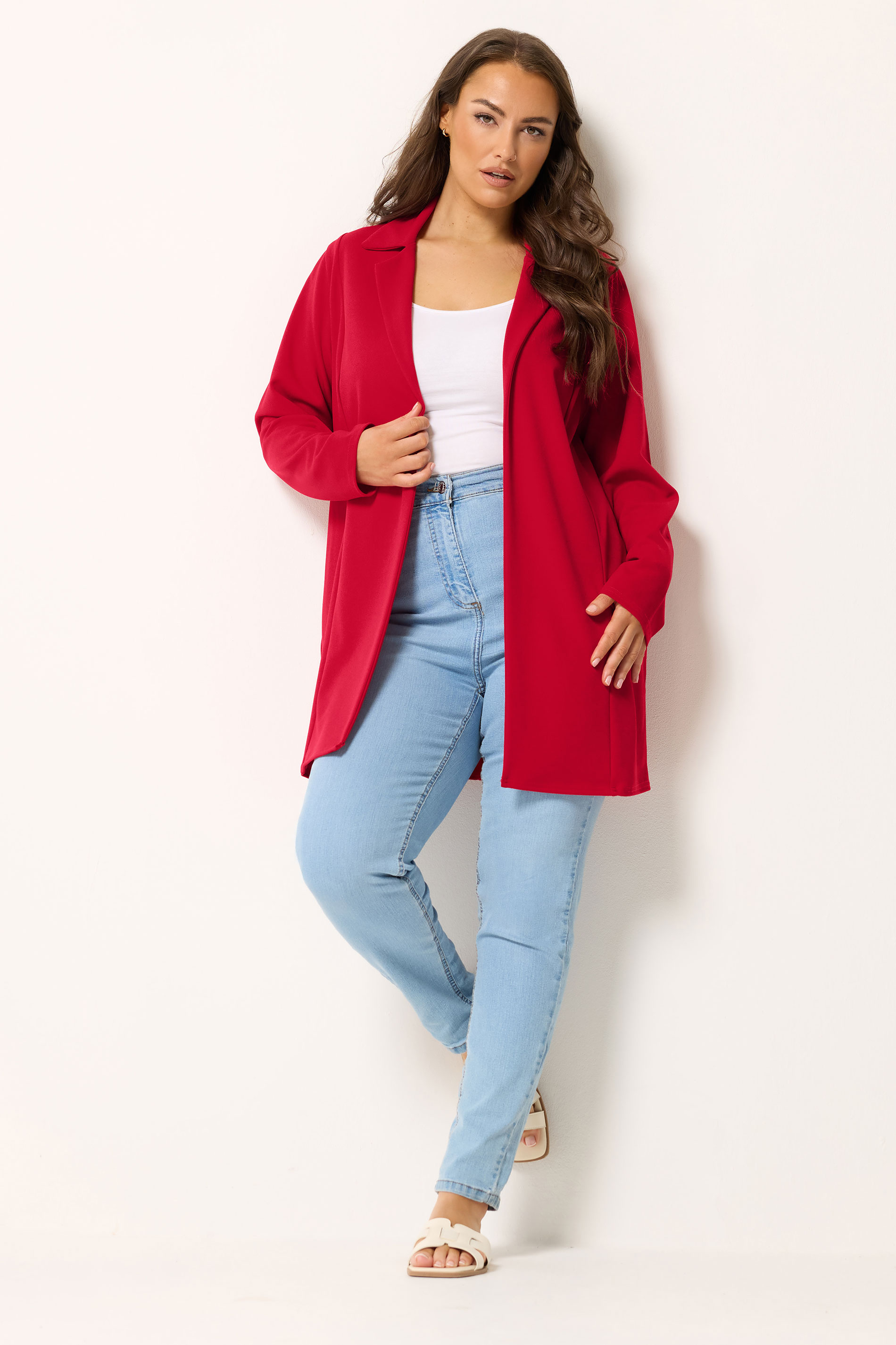 YOURS Curve Plus Size Red Longline Blazer | Yours Clothing 1